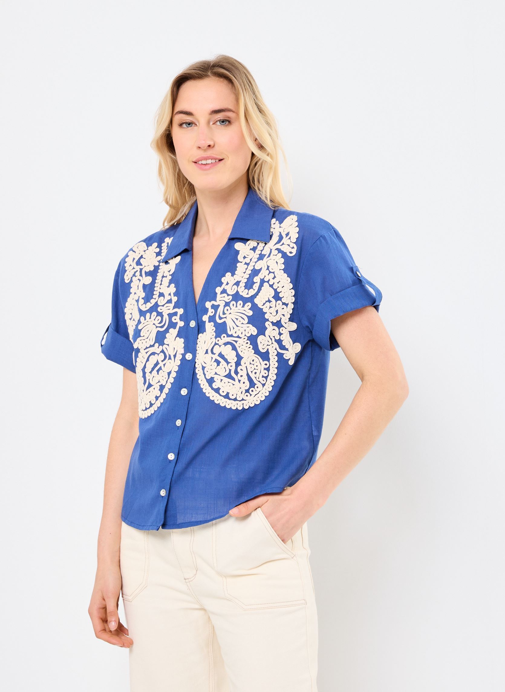 Korte mouw overhemden M99B03 dames blauw Meisïe Korte mouw overhemden M99B03 dames blauw VENUS