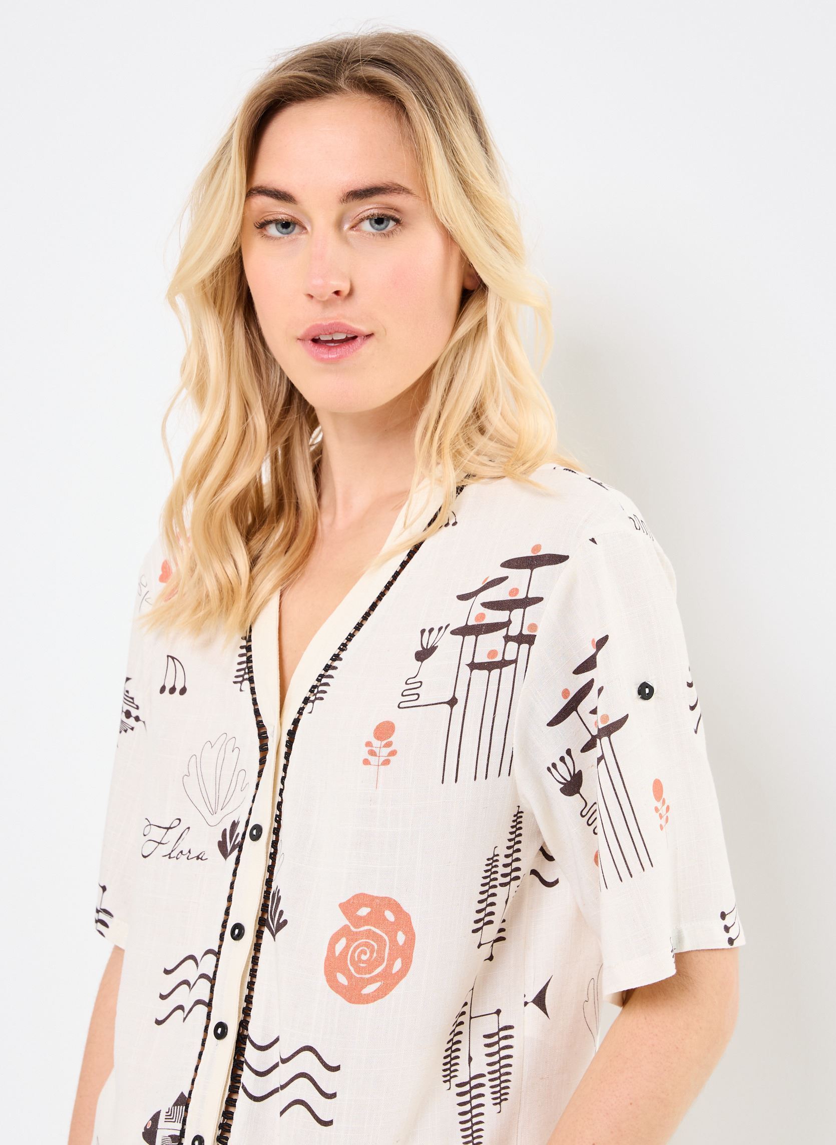 Korte mouw overhemden M99B05 dames wit Meisïe Korte mouw overhemden M99B05 dames wit IVORY