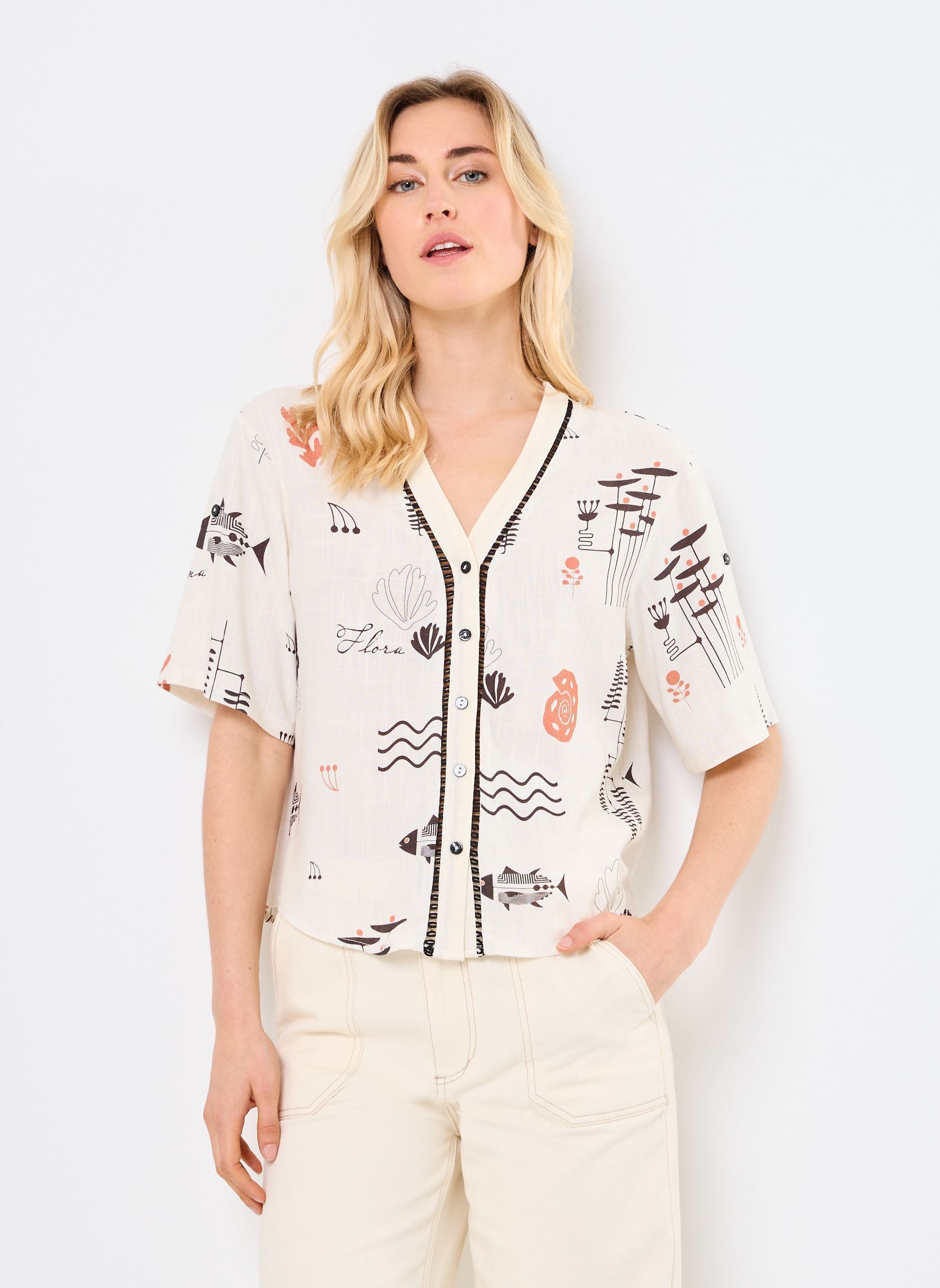 Korte mouw overhemden M99B05 dames wit Meisïe Korte mouw overhemden M99B05 dames wit IVORY