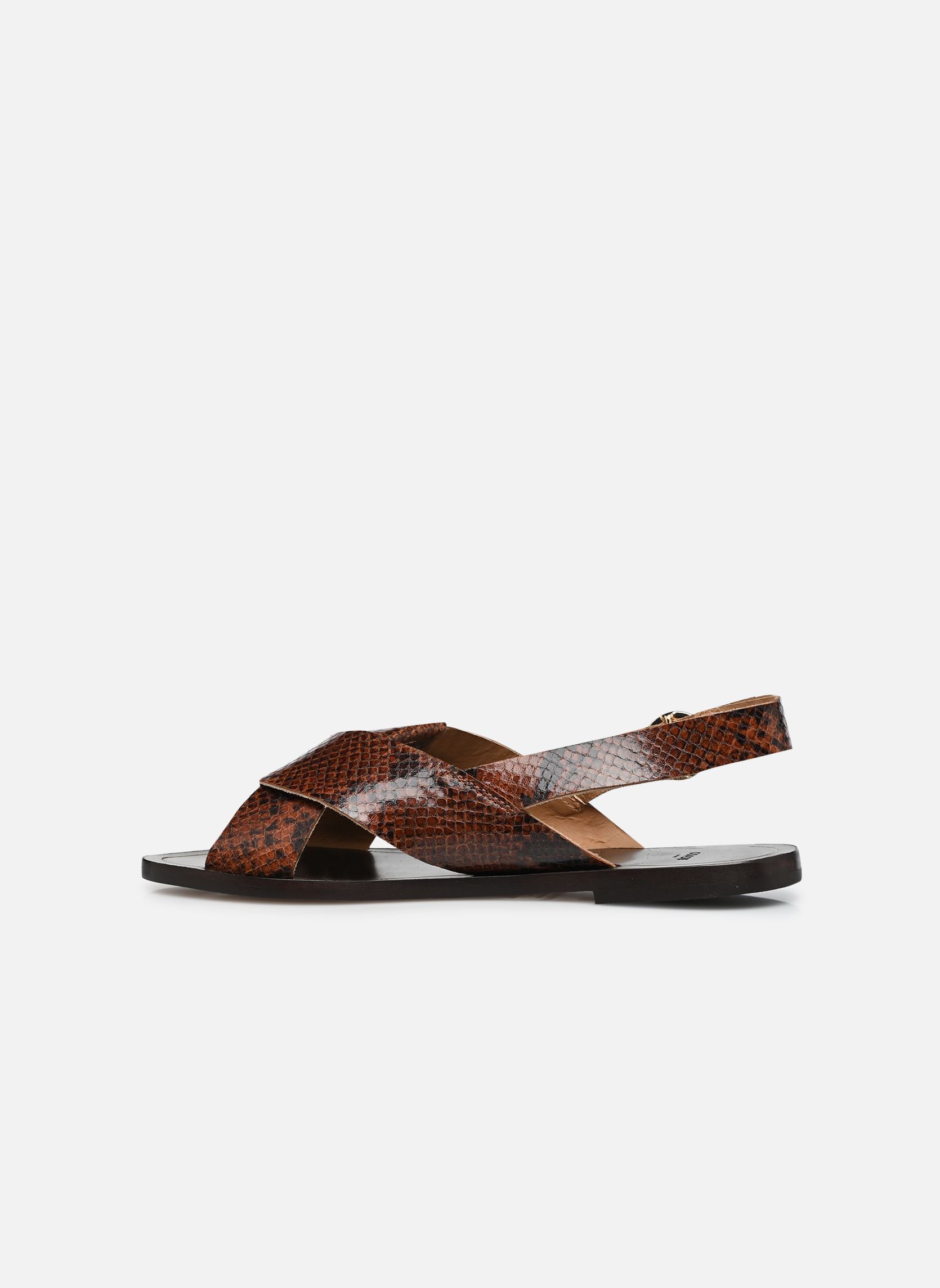 Platte sandalen Paloma dames zwart Odaje Platte sandalen Paloma dames zwart CUIR PYTHON MARRON