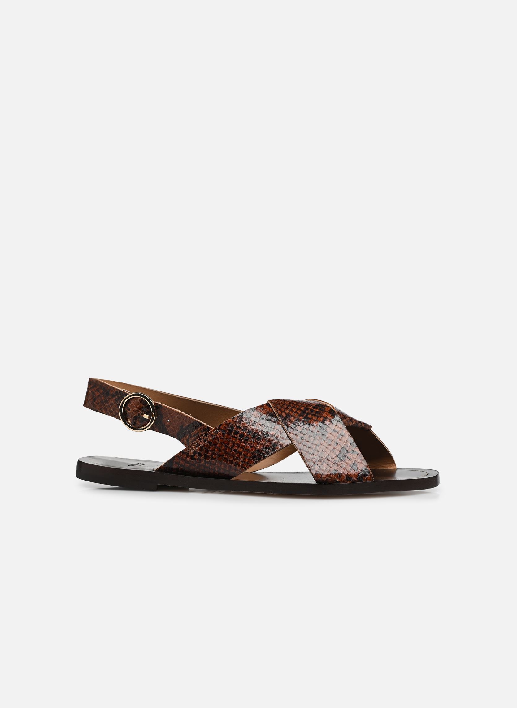 Platte sandalen Paloma dames zwart Odaje Platte sandalen Paloma dames zwart CUIR PYTHON MARRON