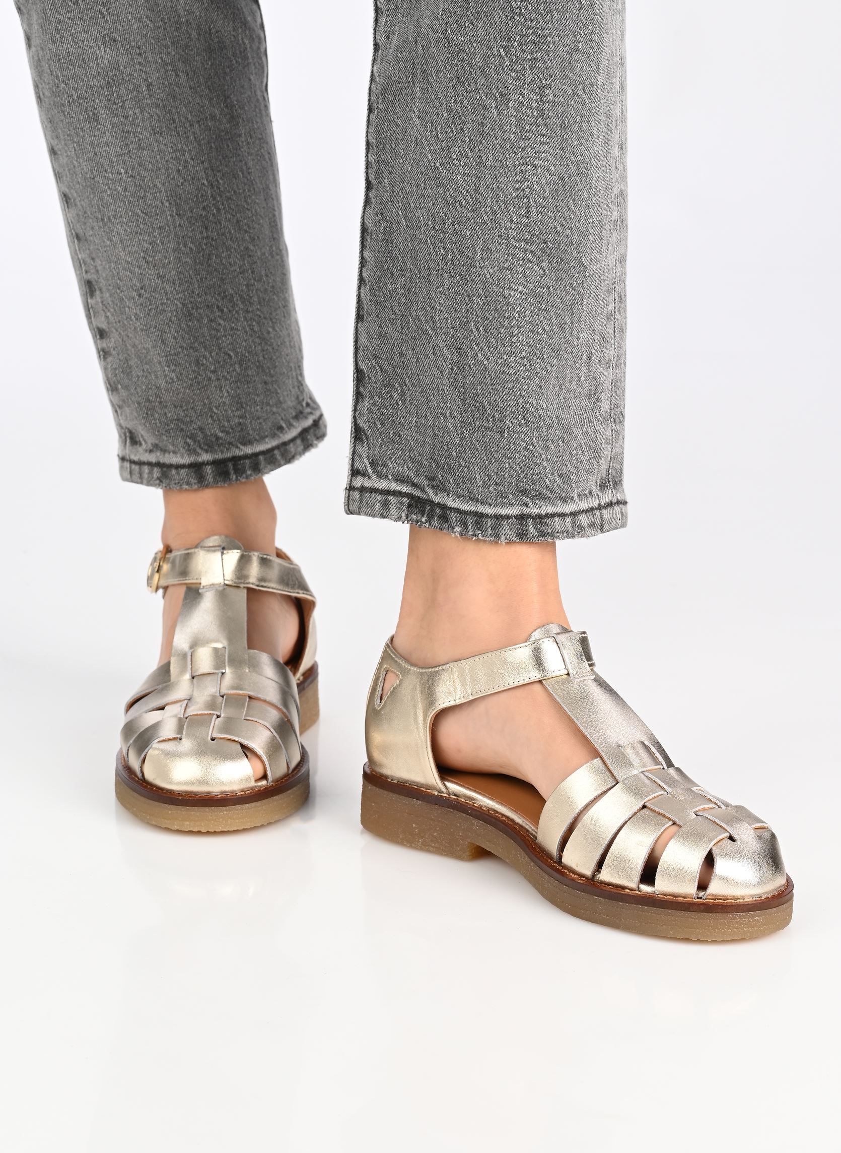 Platte sandalen Charlie dames goud en brons Odaje Platte sandalen Charlie dames goud en brons CUIR DORÉ