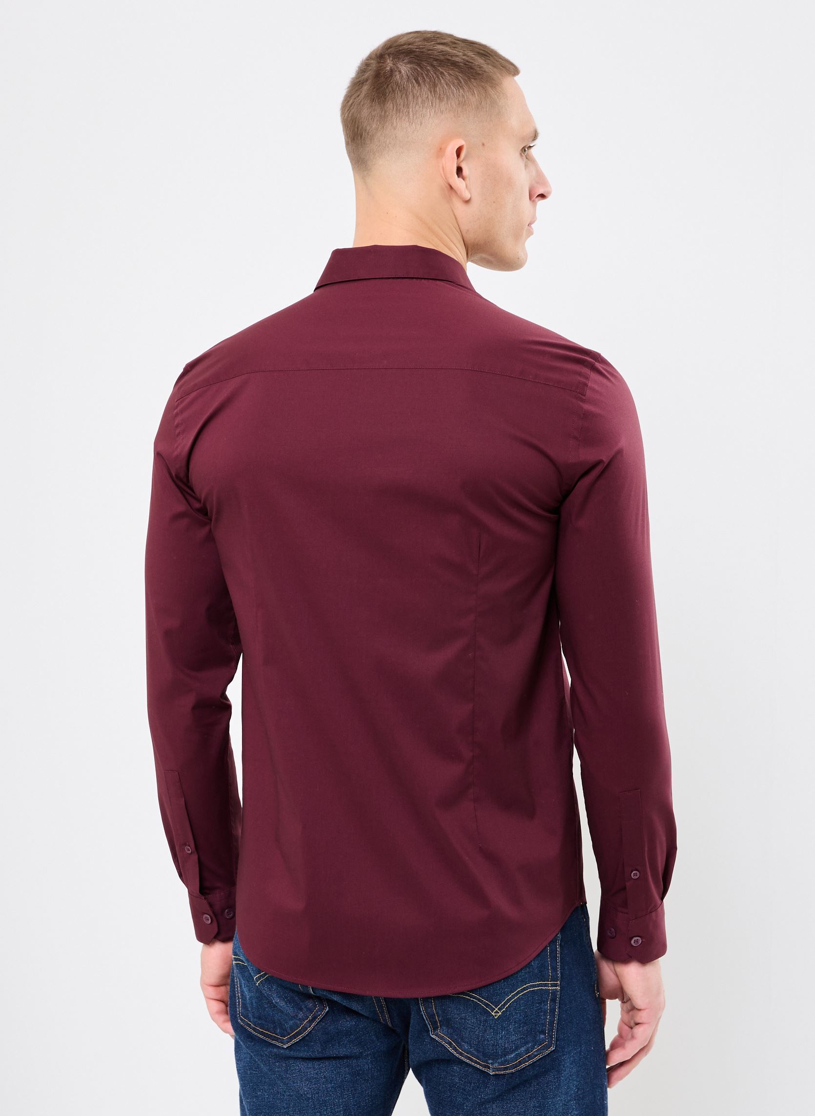 French Connection Chemise à Manches Longues Formal Plain Cut Homme Bordeaux