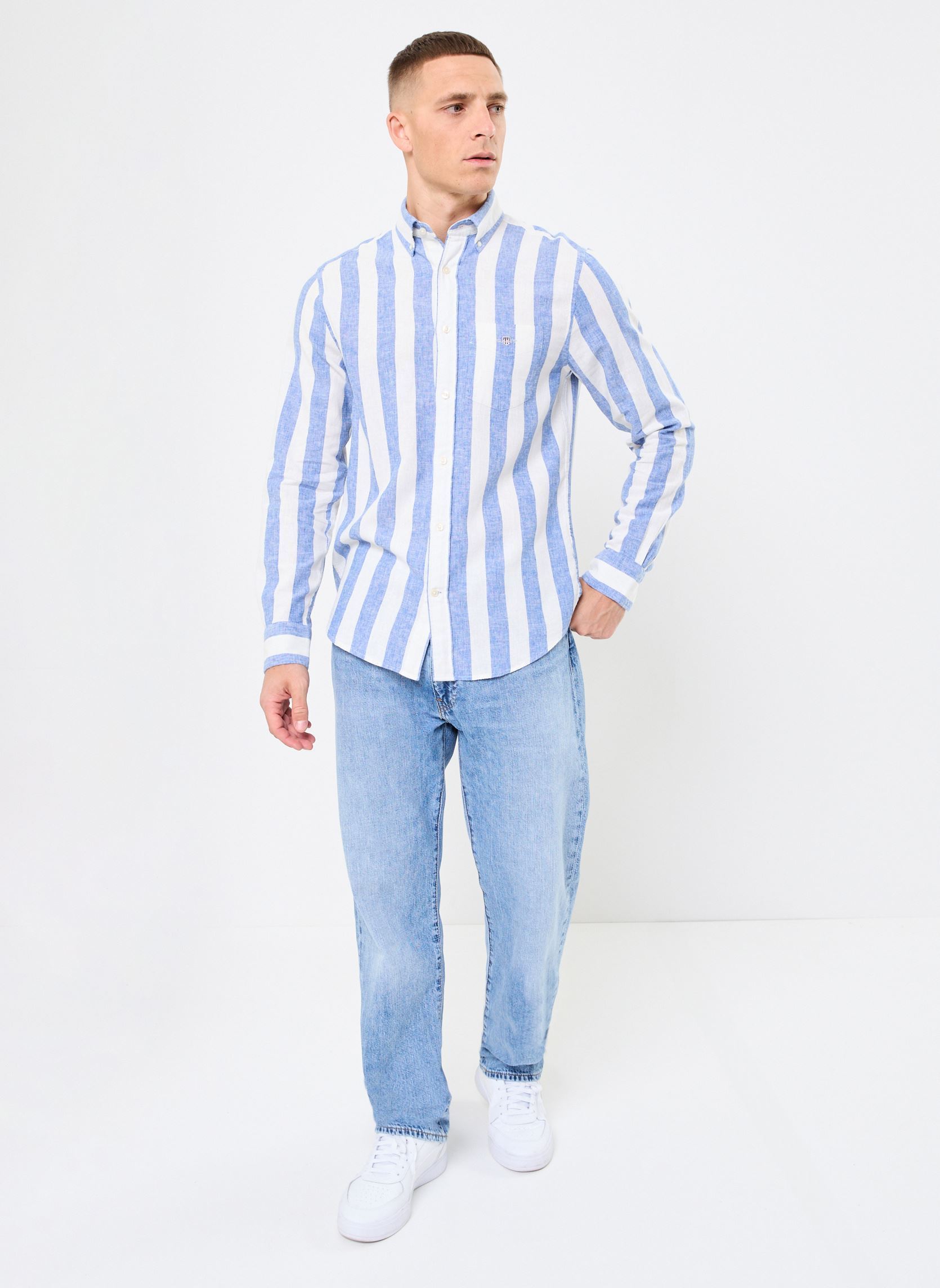 Hemden REG COTTON LINEN BOLD STRIPE SHIRT herren blau GANT Hemden REG COTTON LINEN BOLD STRIPE SHIRT herren blau BLEU ARMEE