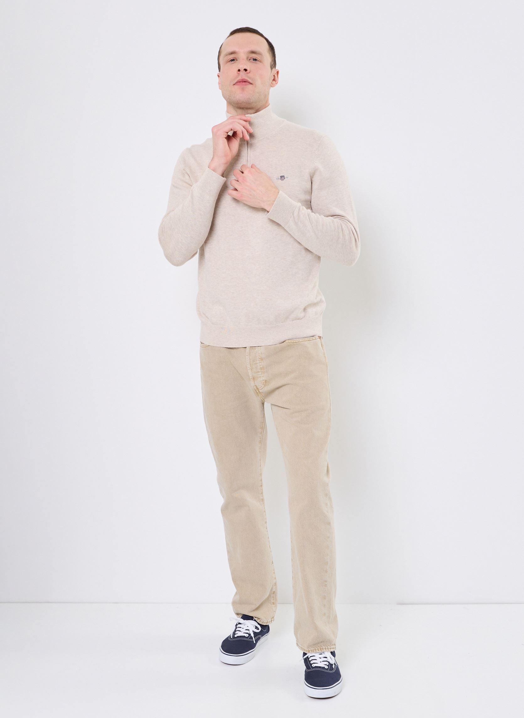 Truien CLASSIC COTTON HALFZIP heren beige GANT Truien CLASSIC COTTON HALFZIP heren beige ARGILE MELANGE