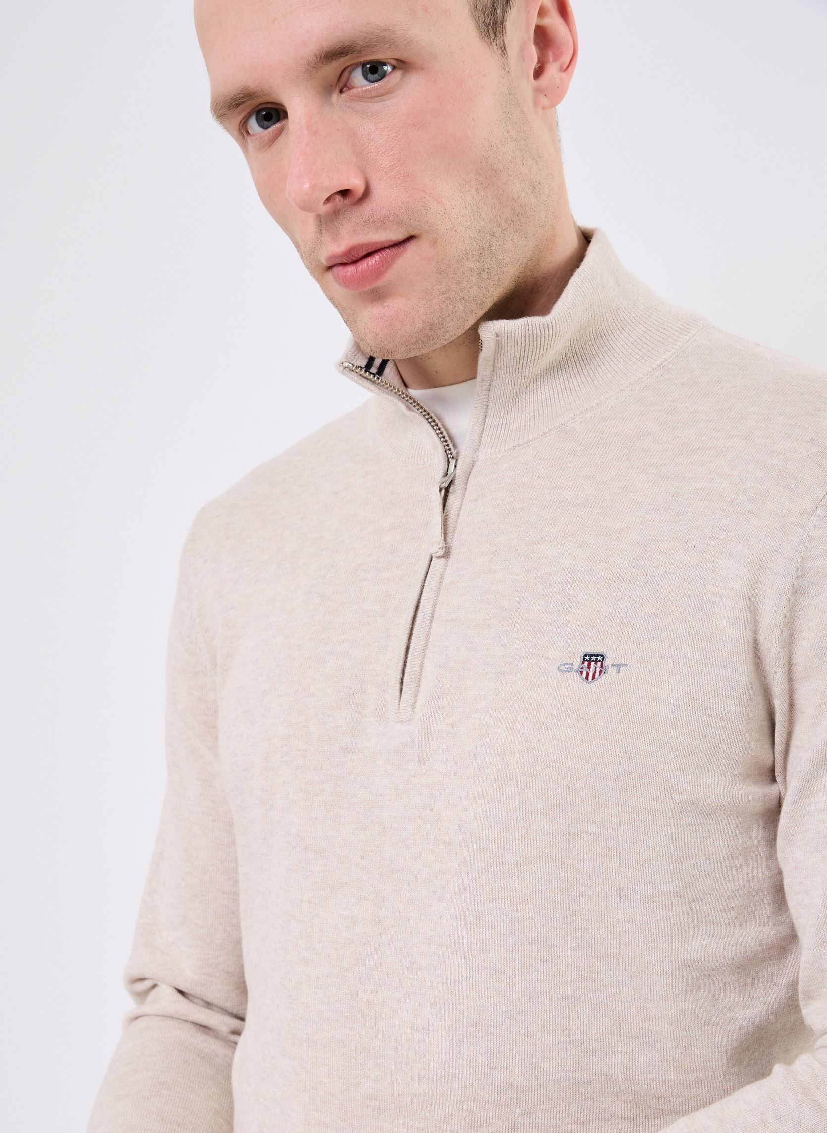 Truien CLASSIC COTTON HALFZIP heren beige GANT Truien CLASSIC COTTON HALFZIP heren beige ARGILE MELANGE
