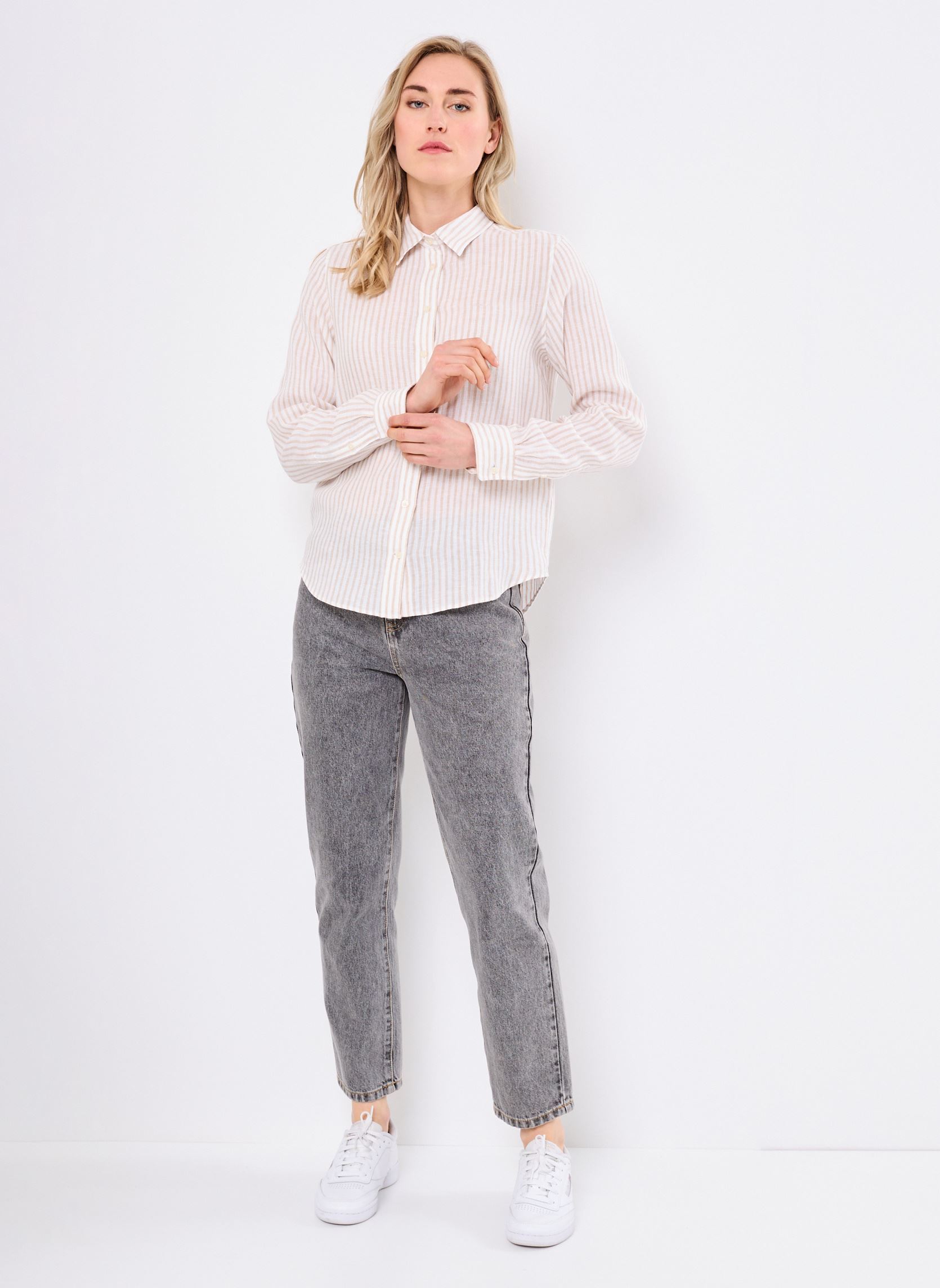 Chemises manches longues REG LINEN STRIPED SHIRT femme beige GANT Chemises manches longues REG LINEN STRIPED SHIRT femme beige GRIS CLAIR
