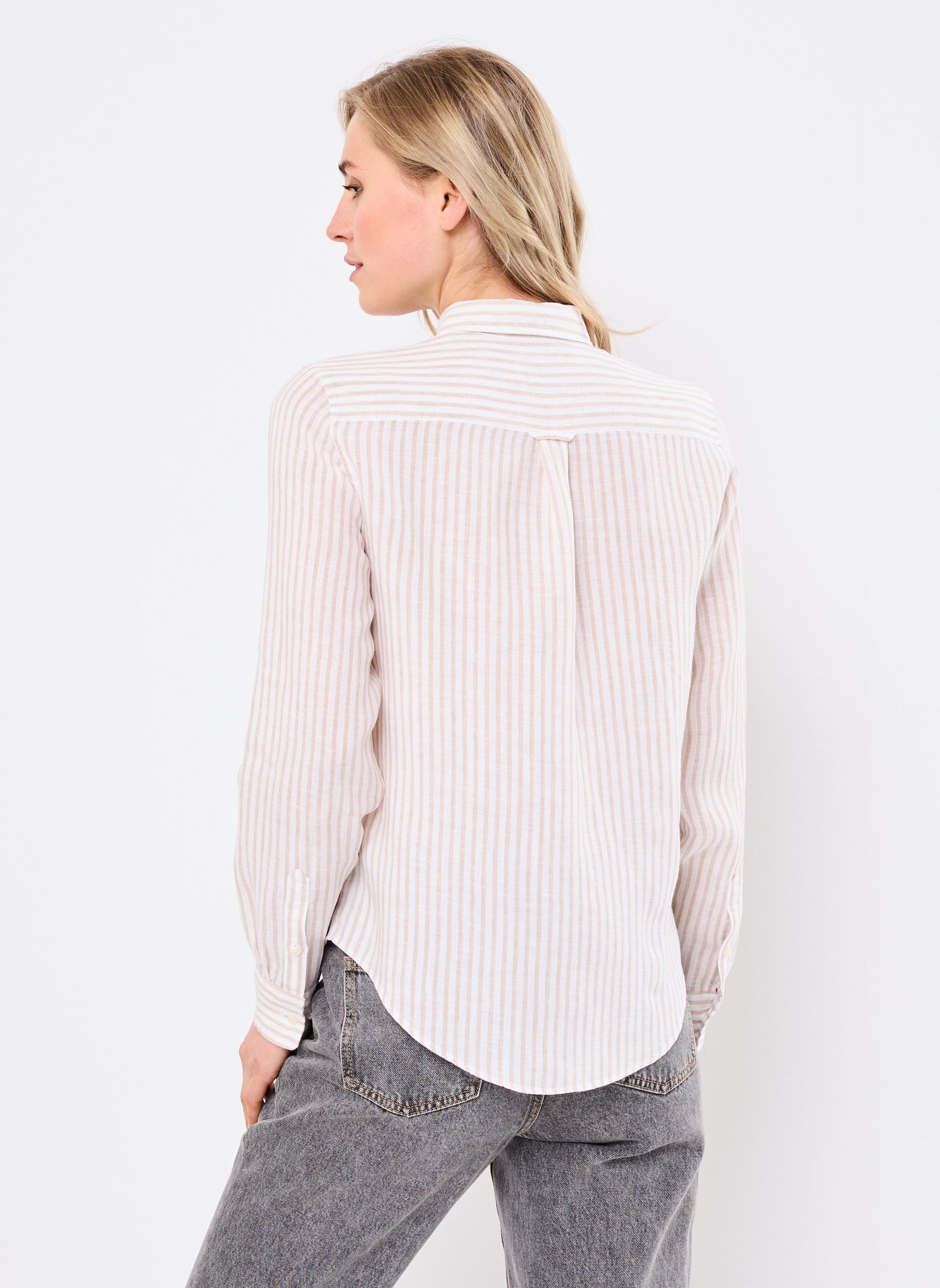 Chemises manches longues REG LINEN STRIPED SHIRT femme beige GANT Chemises manches longues REG LINEN STRIPED SHIRT femme beige GRIS CLAIR
