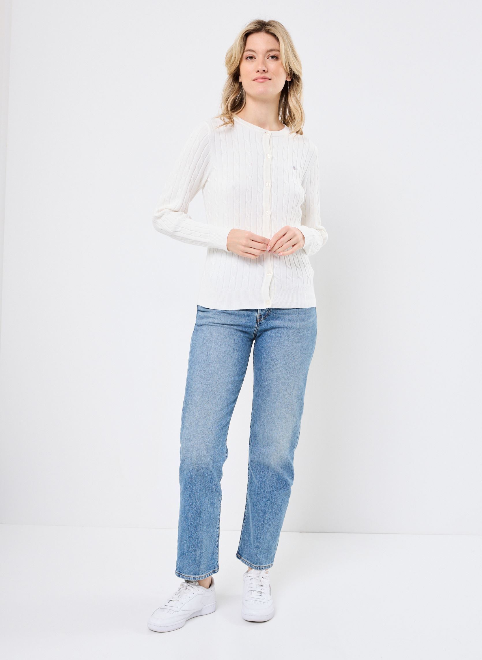 Gilets STRETCH COTTON CABLE CARDIGAN femme blanc GANT Gilets STRETCH COTTON CABLE CARDIGAN femme blanc COQUILLE OEUF