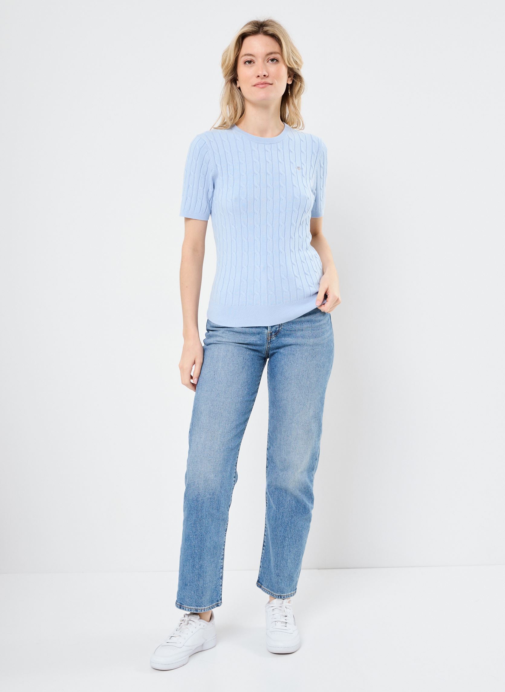 Pulls STRETCH COTTON CABLE SS C-NECK femme bleu GANT Pulls STRETCH COTTON CABLE SS C-NECK femme bleu AQUA