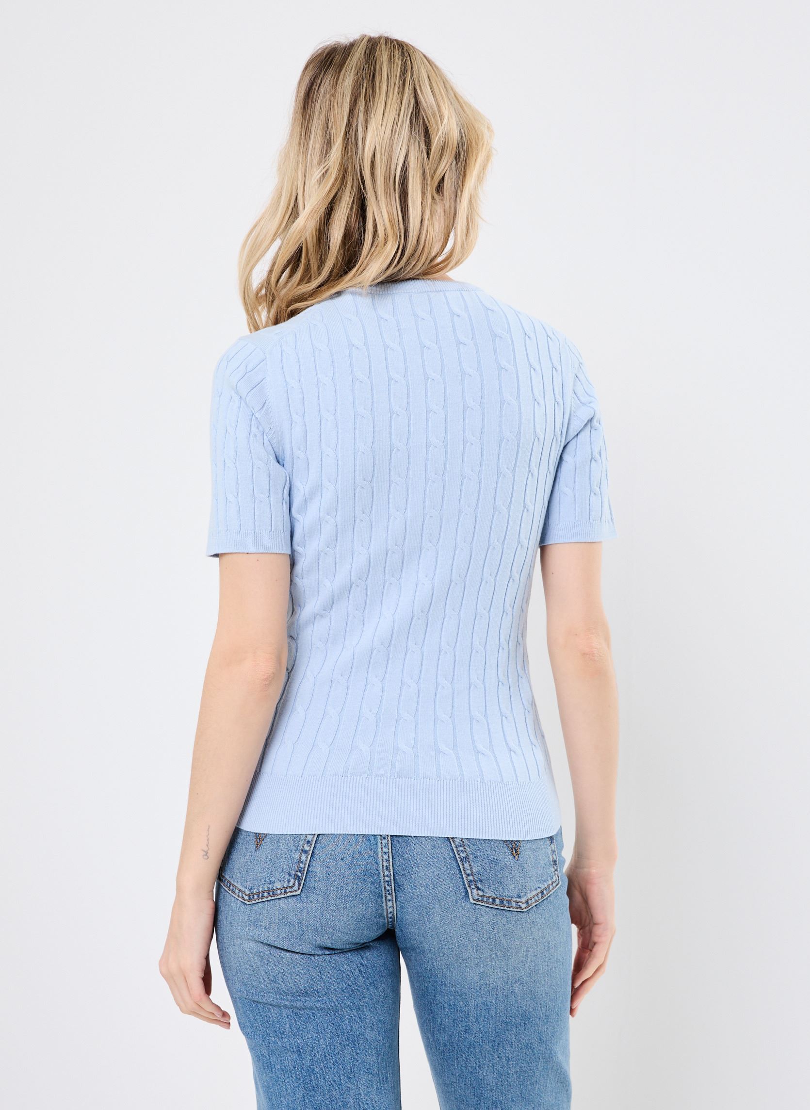 Pulls STRETCH COTTON CABLE SS C-NECK femme bleu GANT Pulls STRETCH COTTON CABLE SS C-NECK femme bleu AQUA