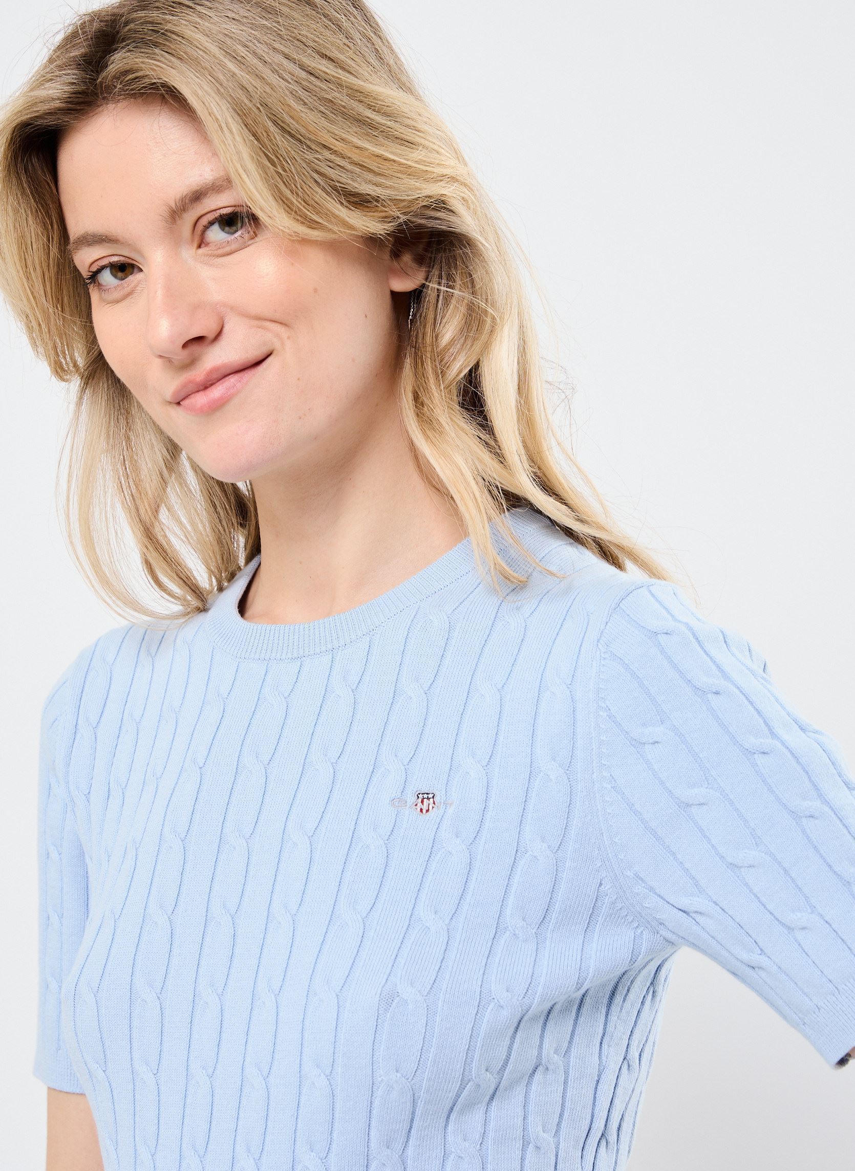 Pulls STRETCH COTTON CABLE SS C-NECK femme bleu GANT Pulls STRETCH COTTON CABLE SS C-NECK femme bleu AQUA