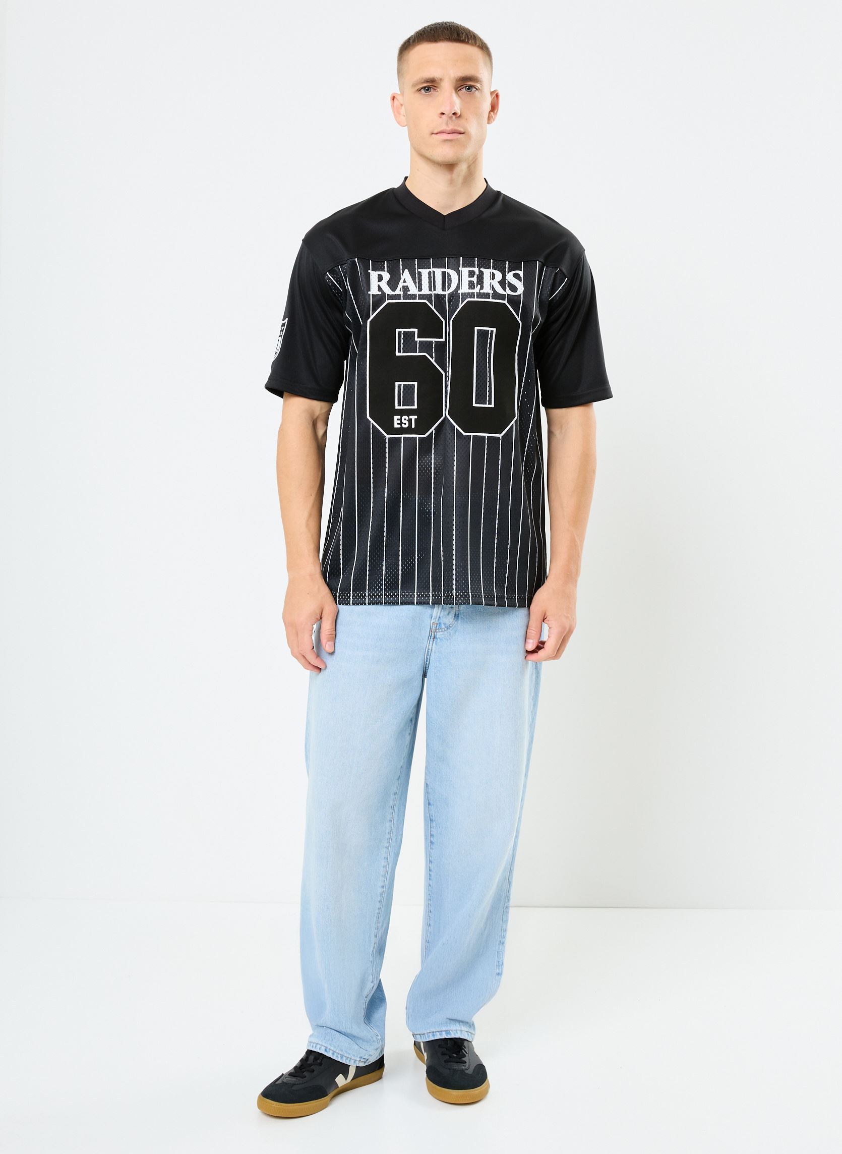Tee-shirts manches courtes Nfl Pinstripe Jersey homme noir New Era Tee-shirts manches courtes Nfl Pinstripe Jersey homme noir LAS VEGAS RAIDERS BLK
