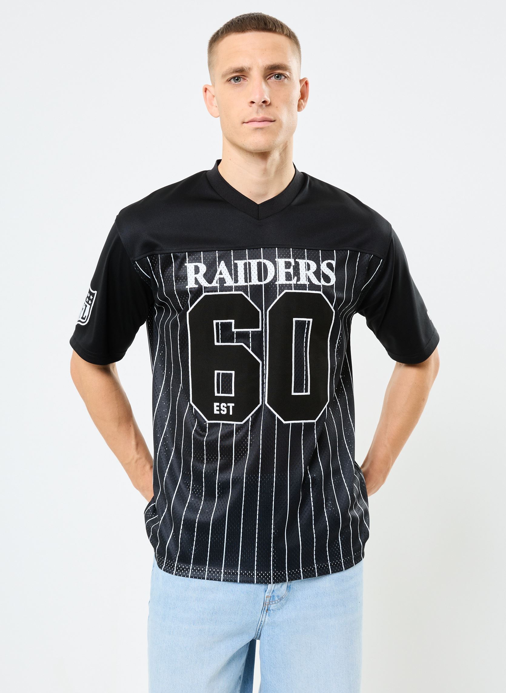 Tee-shirts manches courtes Nfl Pinstripe Jersey homme noir New Era Tee-shirts manches courtes Nfl Pinstripe Jersey homme noir LAS VEGAS RAIDERS BLK