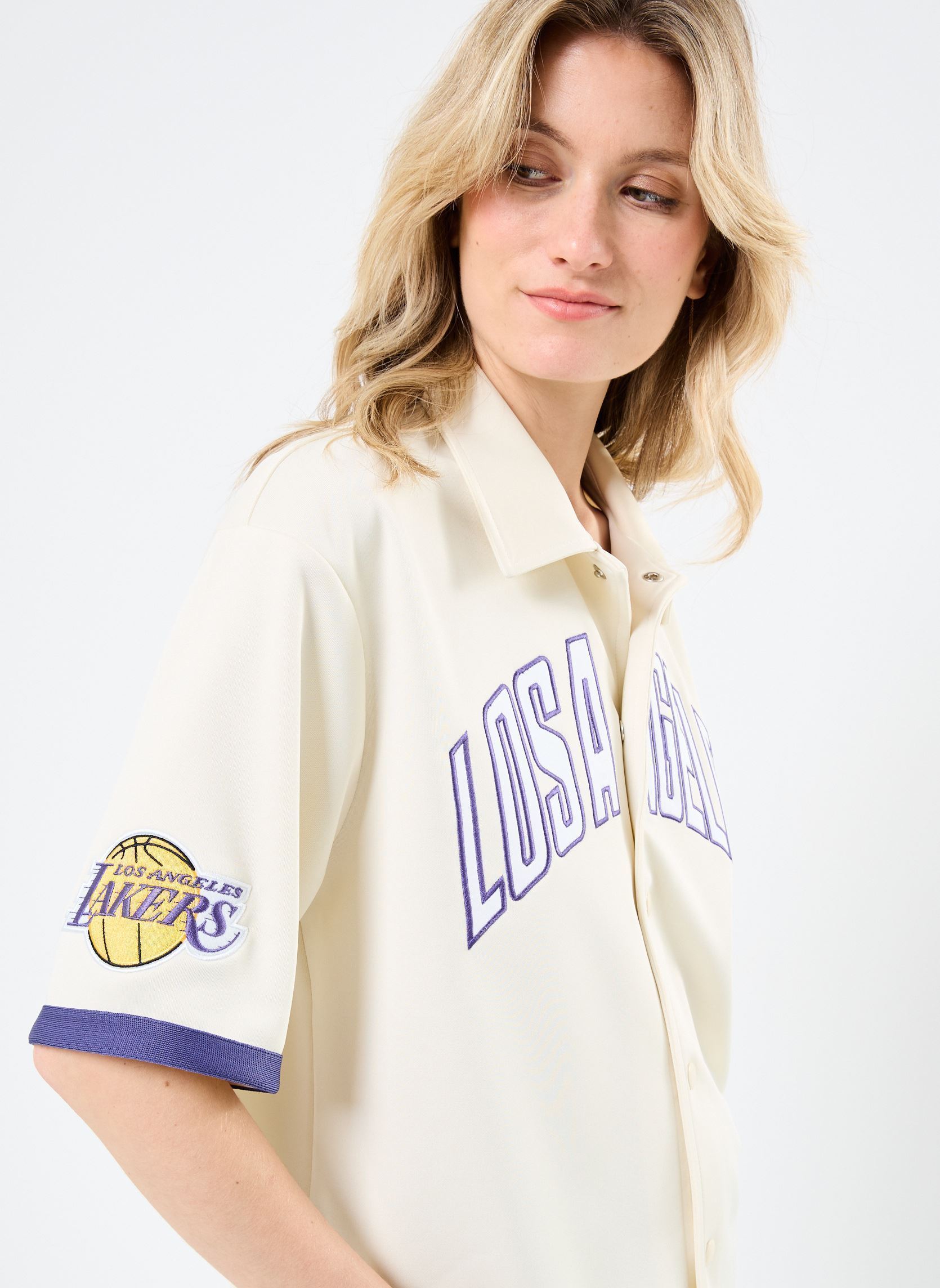 Korte mouw overhemden Nba Snap Button Shirt Women dames wit New Era Korte mouw overhemden Nba Snap Button Shirt Women dames wit LOS ANGELES LAKERS OFW