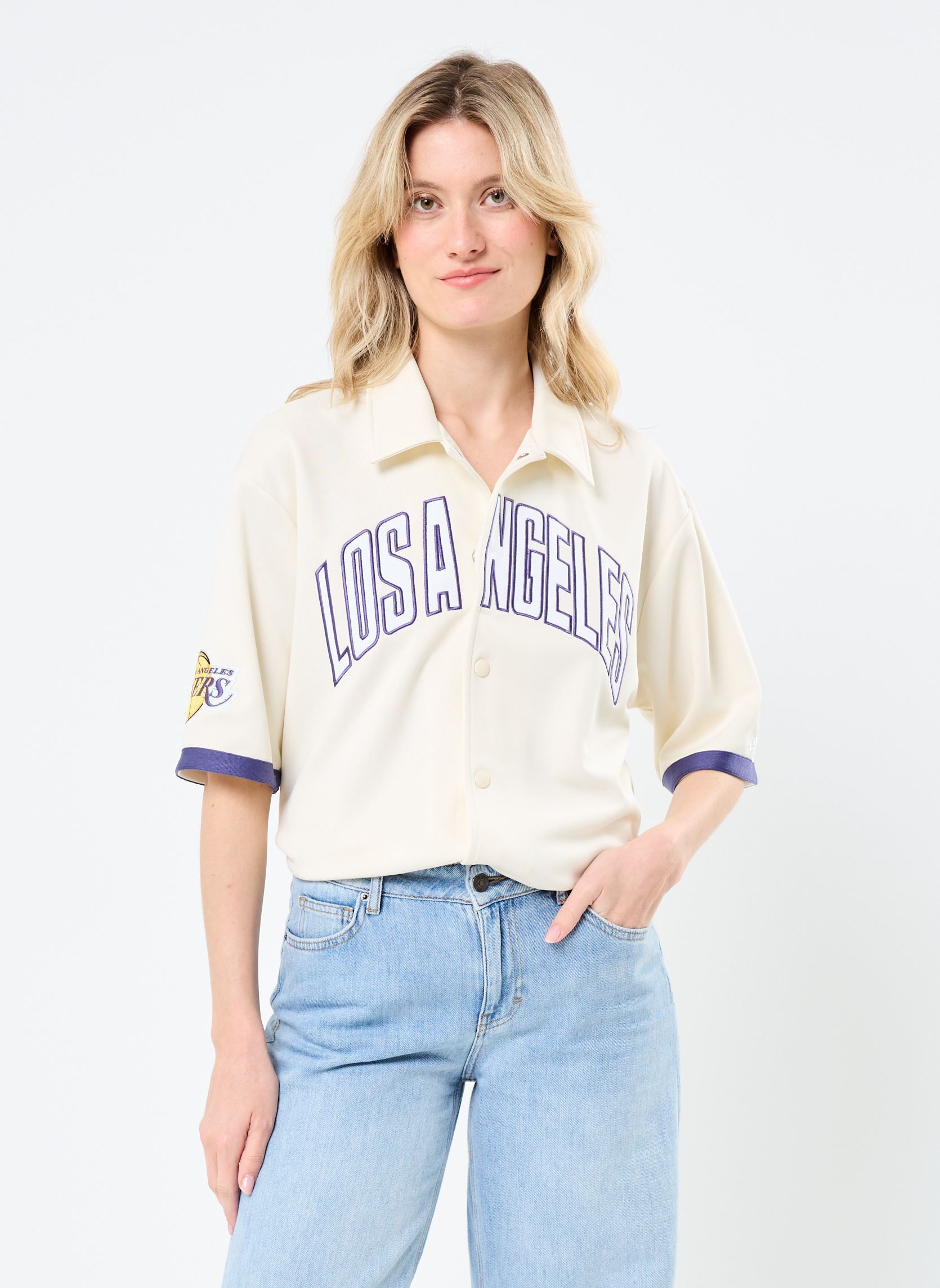 Korte mouw overhemden Nba Snap Button Shirt Women dames wit New Era Korte mouw overhemden Nba Snap Button Shirt Women dames wit LOS ANGELES LAKERS OFW