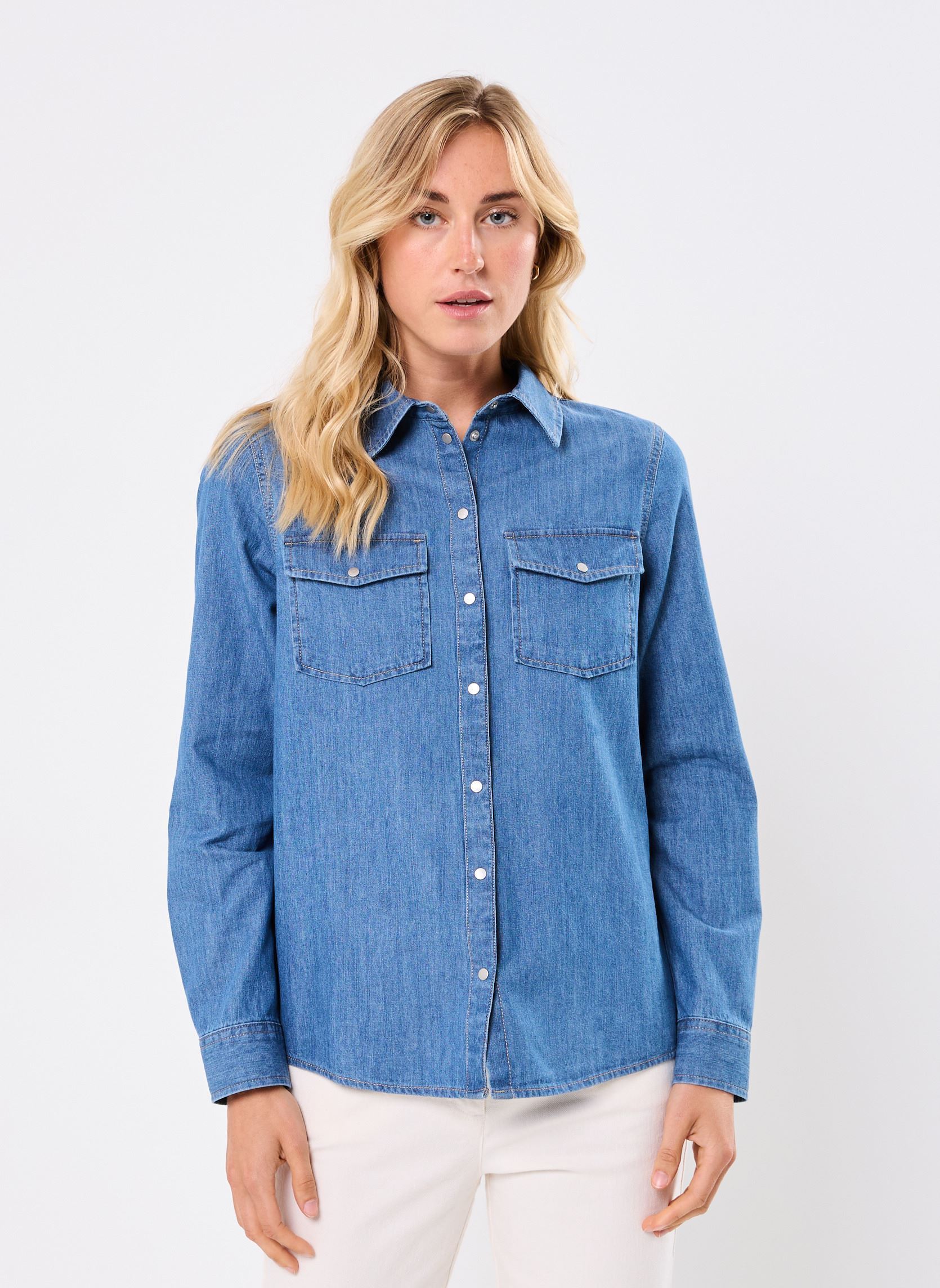 Lange mouw overhemden CHEDENIM dames blauw MADE BY Lange mouw overhemden CHEDENIM dames blauw DENIM DOUBLE STONE
