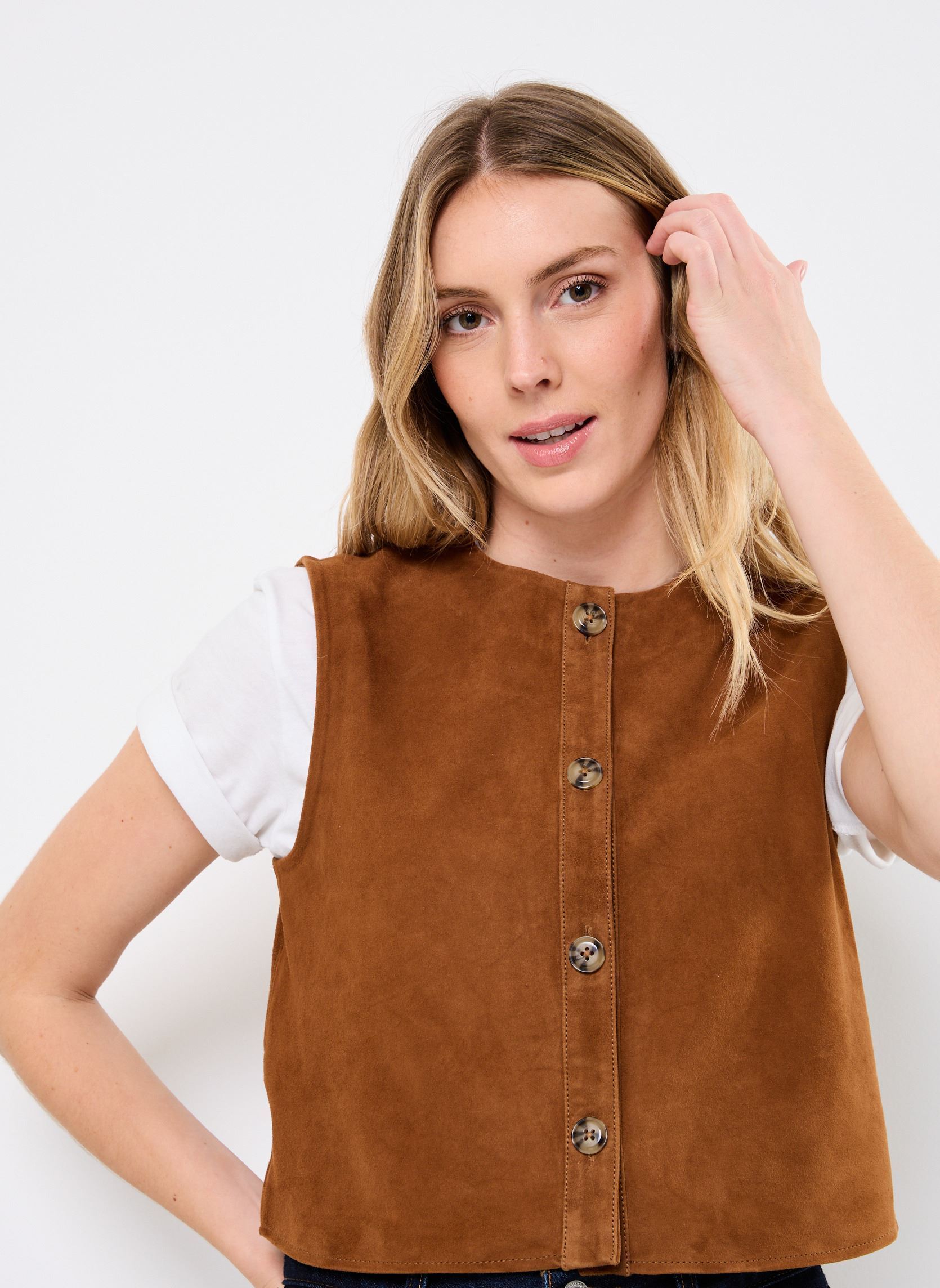 Vestes sans manches FLORA femme marron La Petite Etoile Vestes sans manches FLORA femme marron 15-SAND