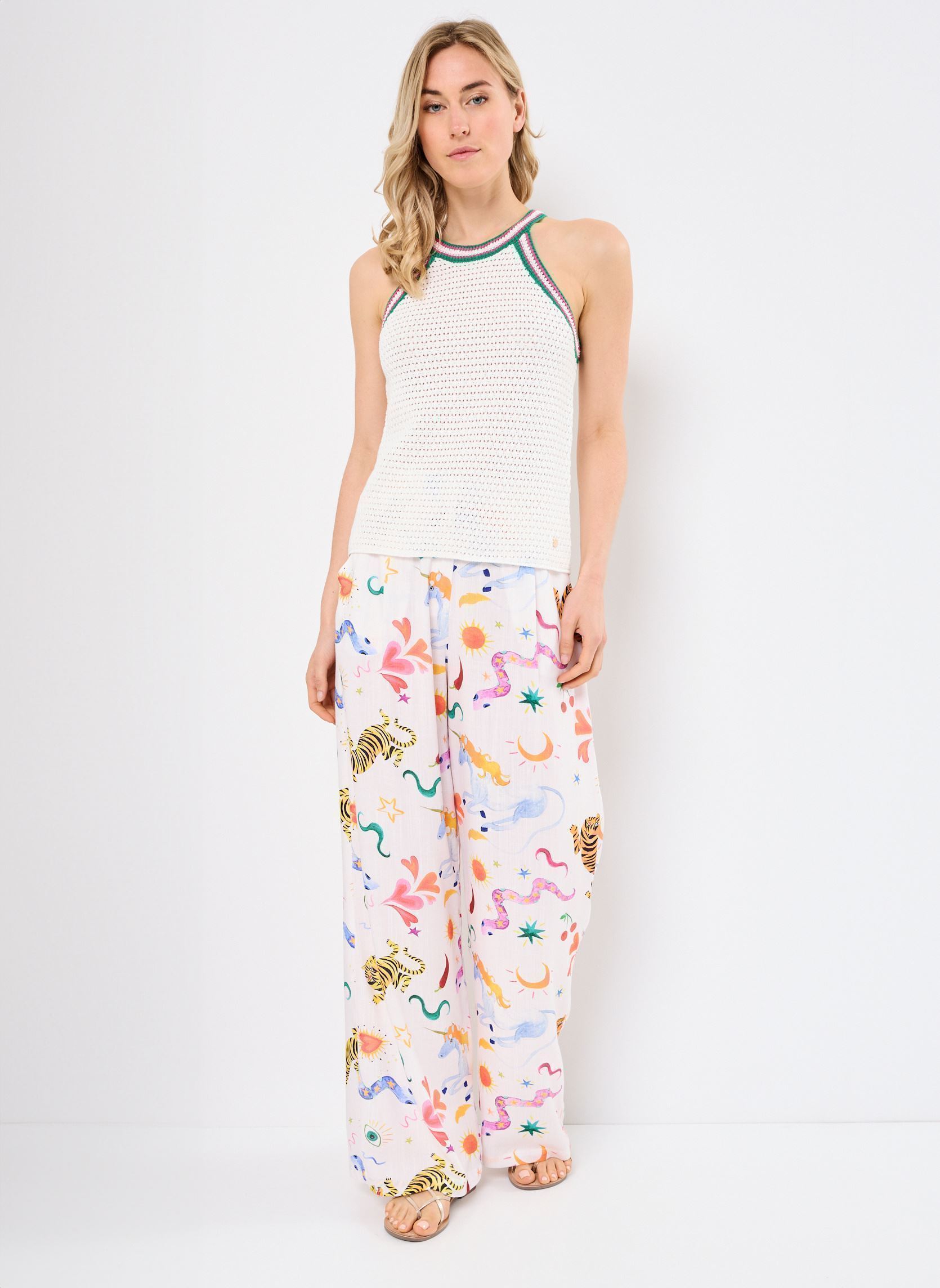 Pantalones anchos PAULINE mujer multicolor La Petite Etoile Pantalones anchos PAULINE mujer multicolor Tigre