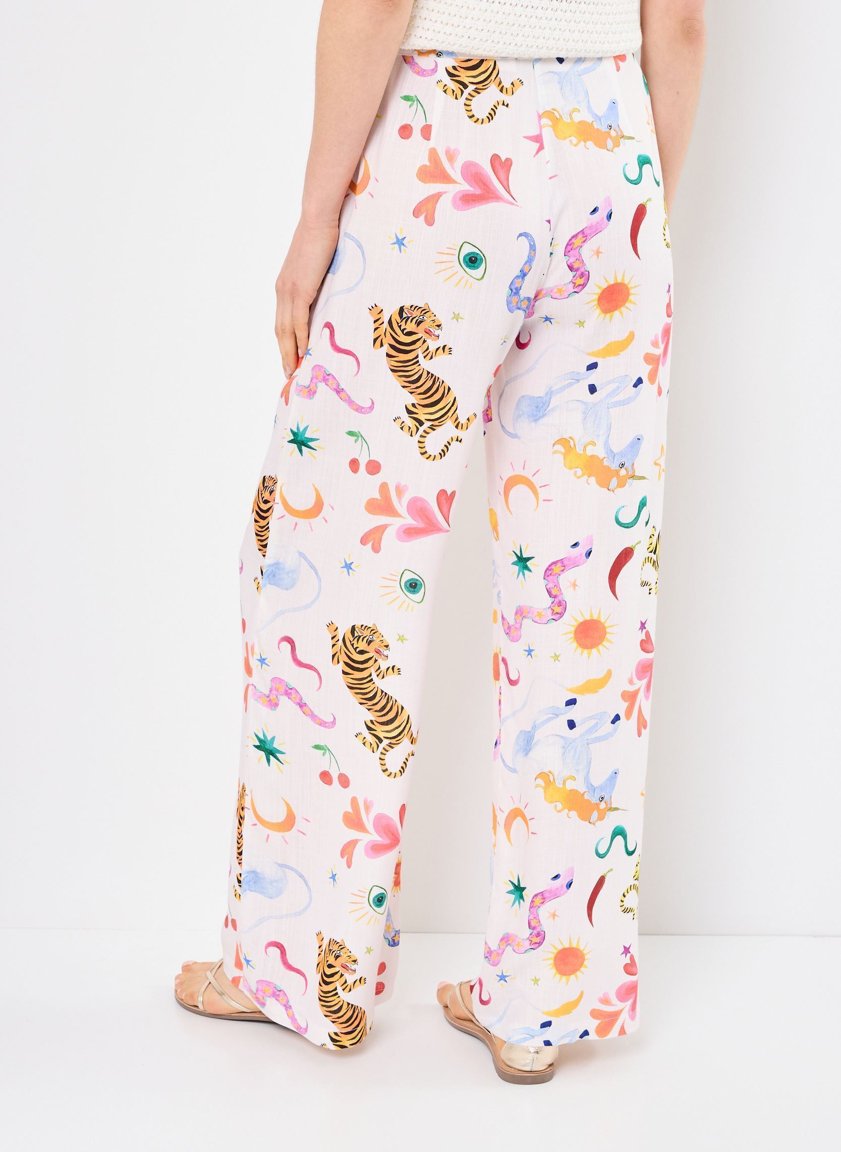 Pantalones anchos PAULINE mujer multicolor La Petite Etoile Pantalones anchos PAULINE mujer multicolor Tigre