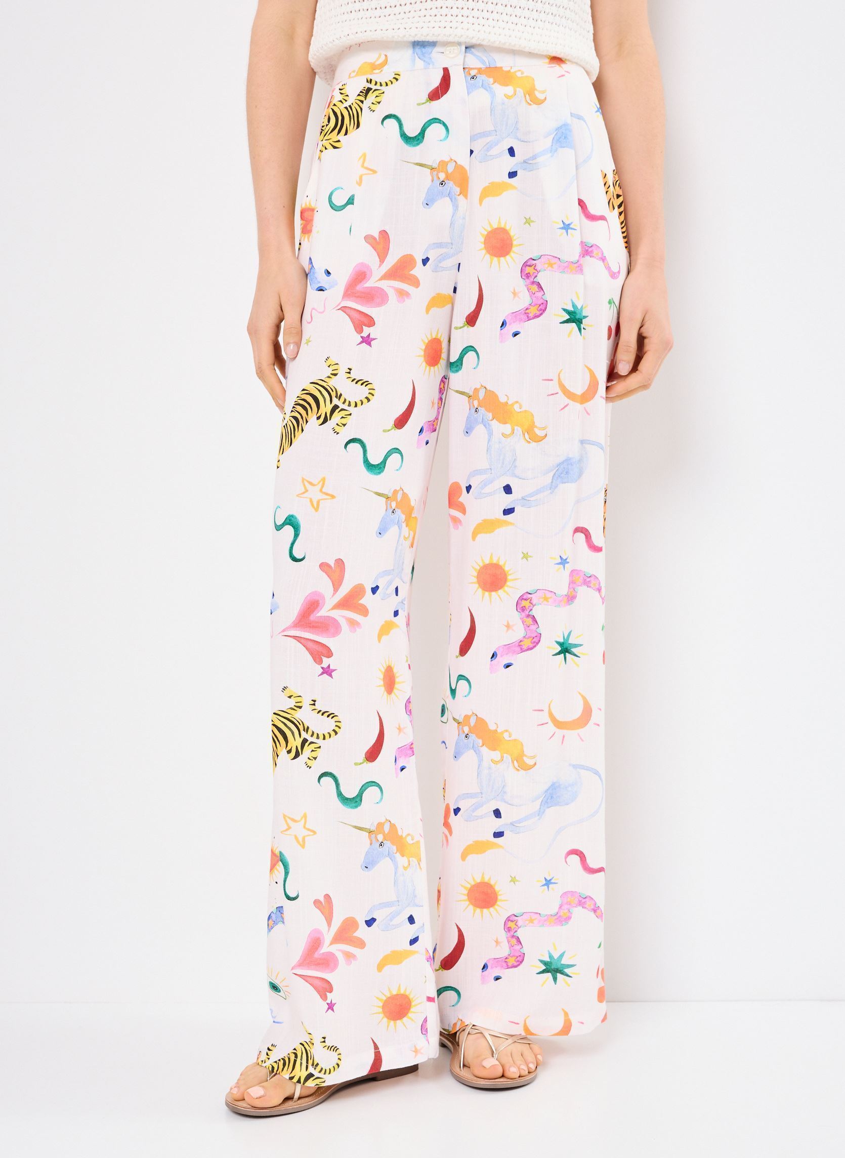 Pantalones anchos PAULINE mujer multicolor La Petite Etoile Pantalones anchos PAULINE mujer multicolor Tigre