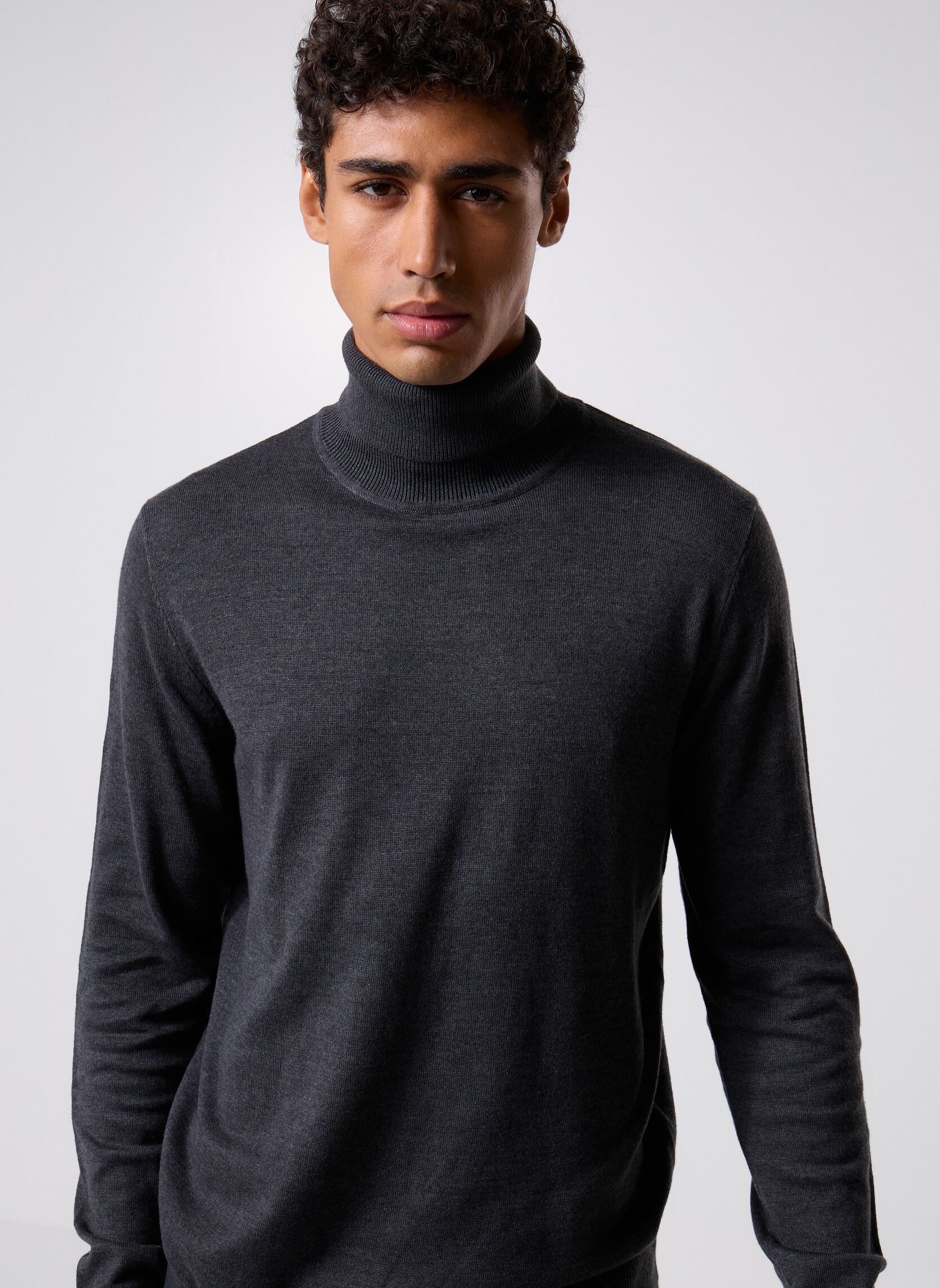 Pull Col Roulé Homme Wrangler Gris – Taille L – Coton Et Acrylique – Très Bon état