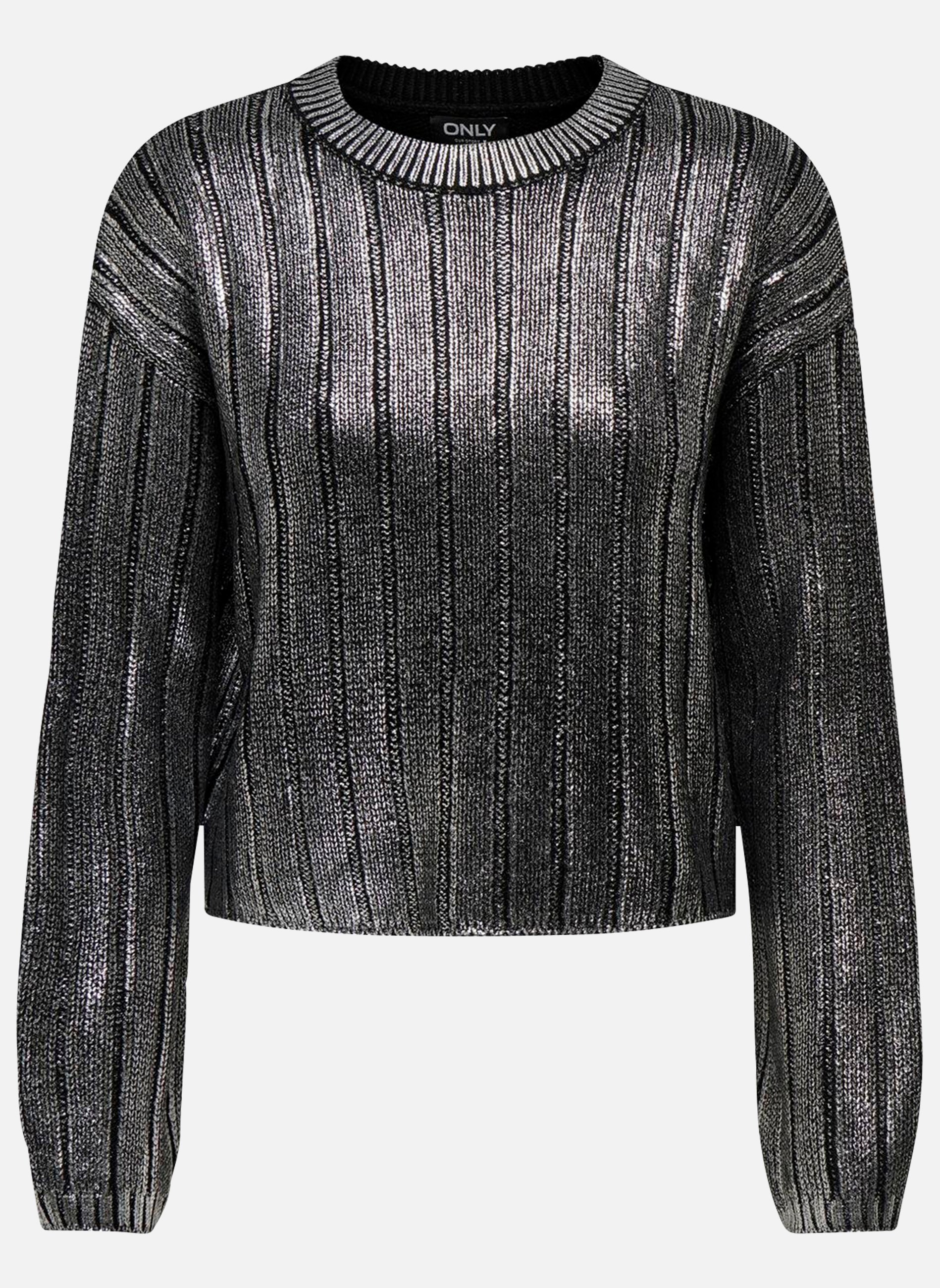 Pull ONLY Noir Col Rond - Coupe Droite, Manches Longues, Motif 'Amour' En Cordelette