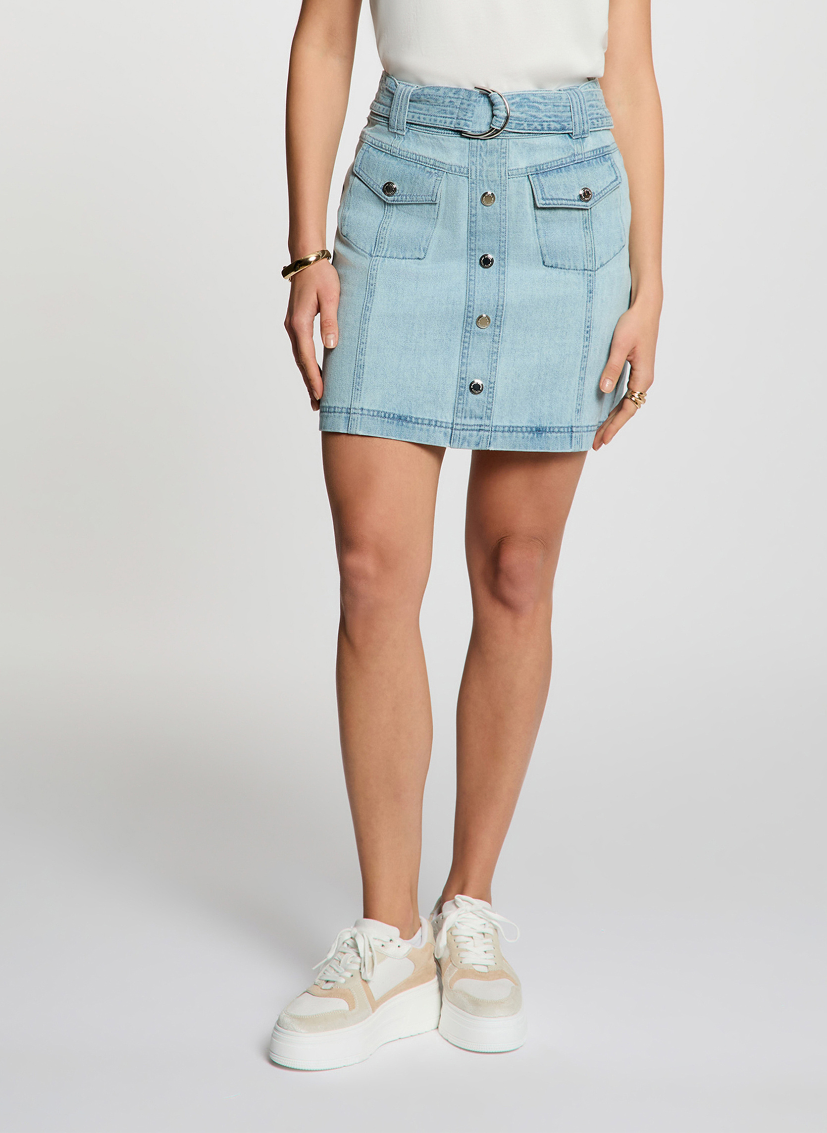 Jupes mi-longues 251-JOLAM femme bleu Morgan Jupes mi-longues 251-JOLAM femme bleu Bleu denim