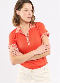 Polos Polo 76323 blanc imp.fleurs crayonnée femme orange Armor Lux Polos Polo 76323 blanc imp.fleurs crayonnée femme orange Orange