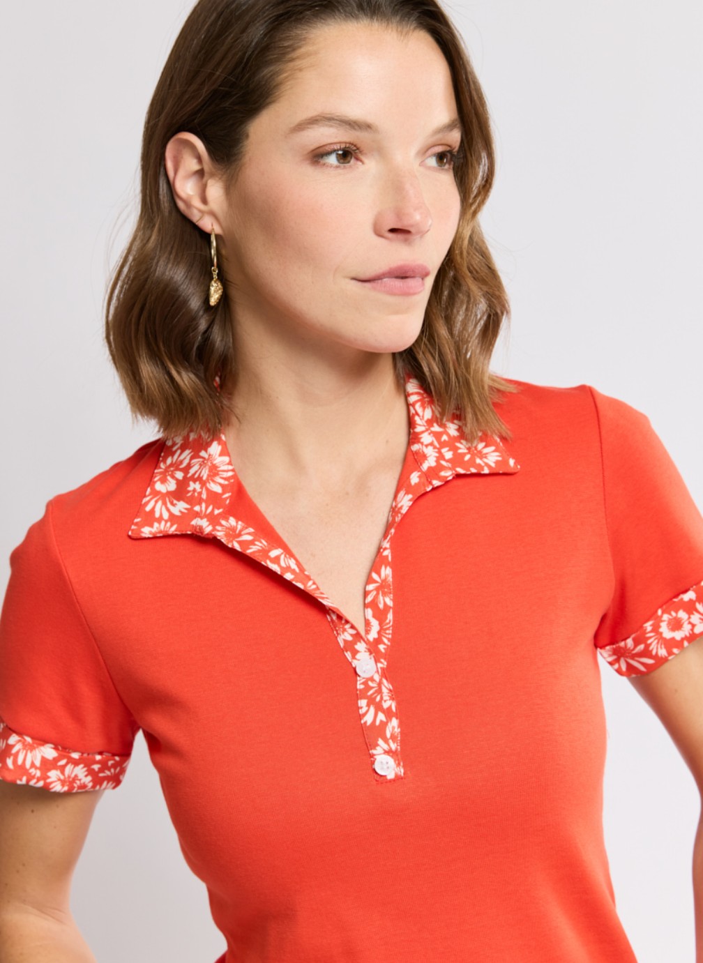 Polos Polo 76323 blanc imp.fleurs crayonnée femme orange Armor Lux Polos Polo 76323 blanc imp.fleurs crayonnée femme orange Orange