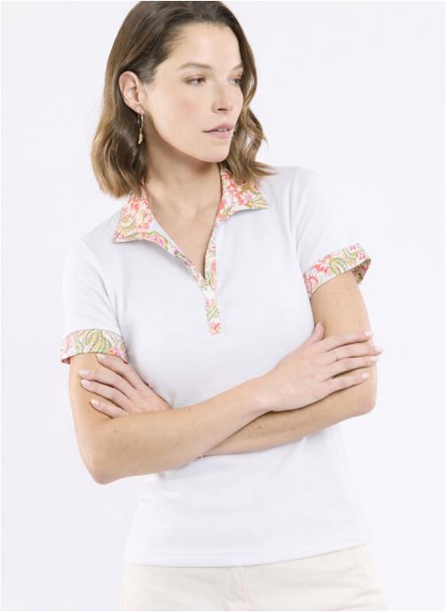 Armor Lux Polos Polo 76323 blanc imp.fleurs crayonnée femme blanc