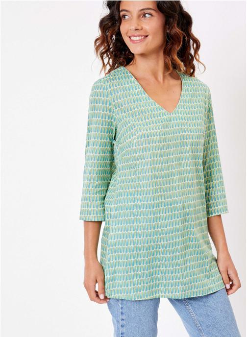 La Fiancée Blouses Tunique voile de coton bio imprimée LAURIE femme vert