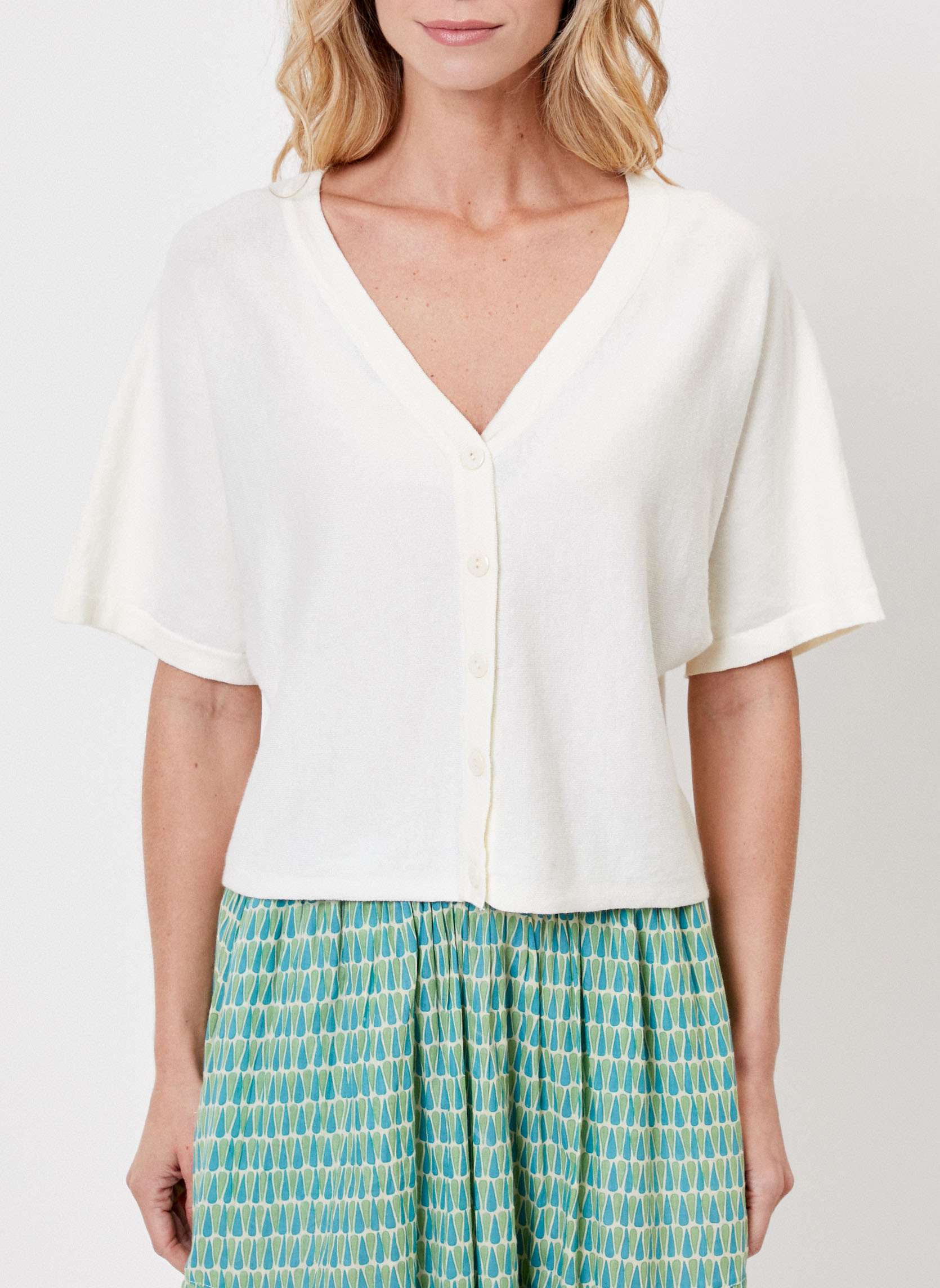 Gilet Blanc Femme Manches Courtes - Polyester Maille - Bon état été
