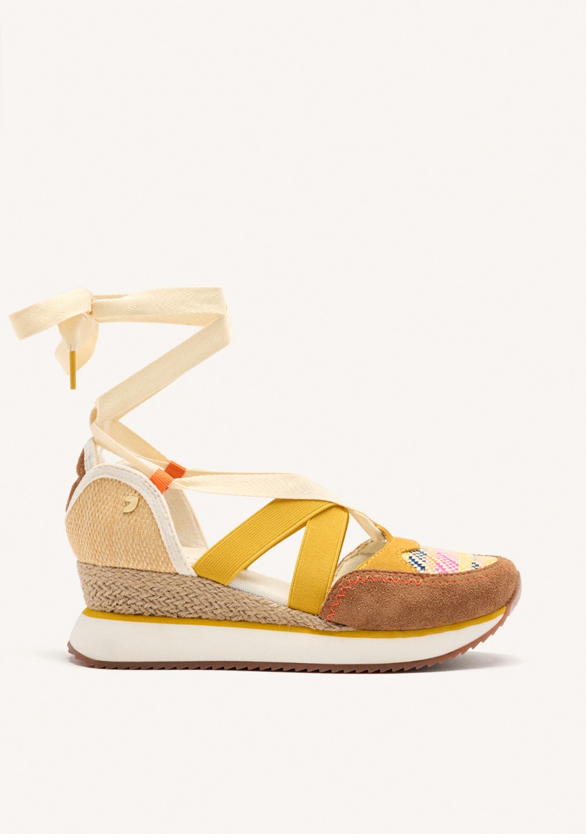 Sandales Casual Sandals - Baskets Compensées Ouvertes Cuir Et Raphia Littleton - Mostaza femme jaune Gioseppo Sandales Casual Sandals - Baskets Compensées Ouvertes Cuir Et Raphia Littleton - Mostaza femme jaune Jaune