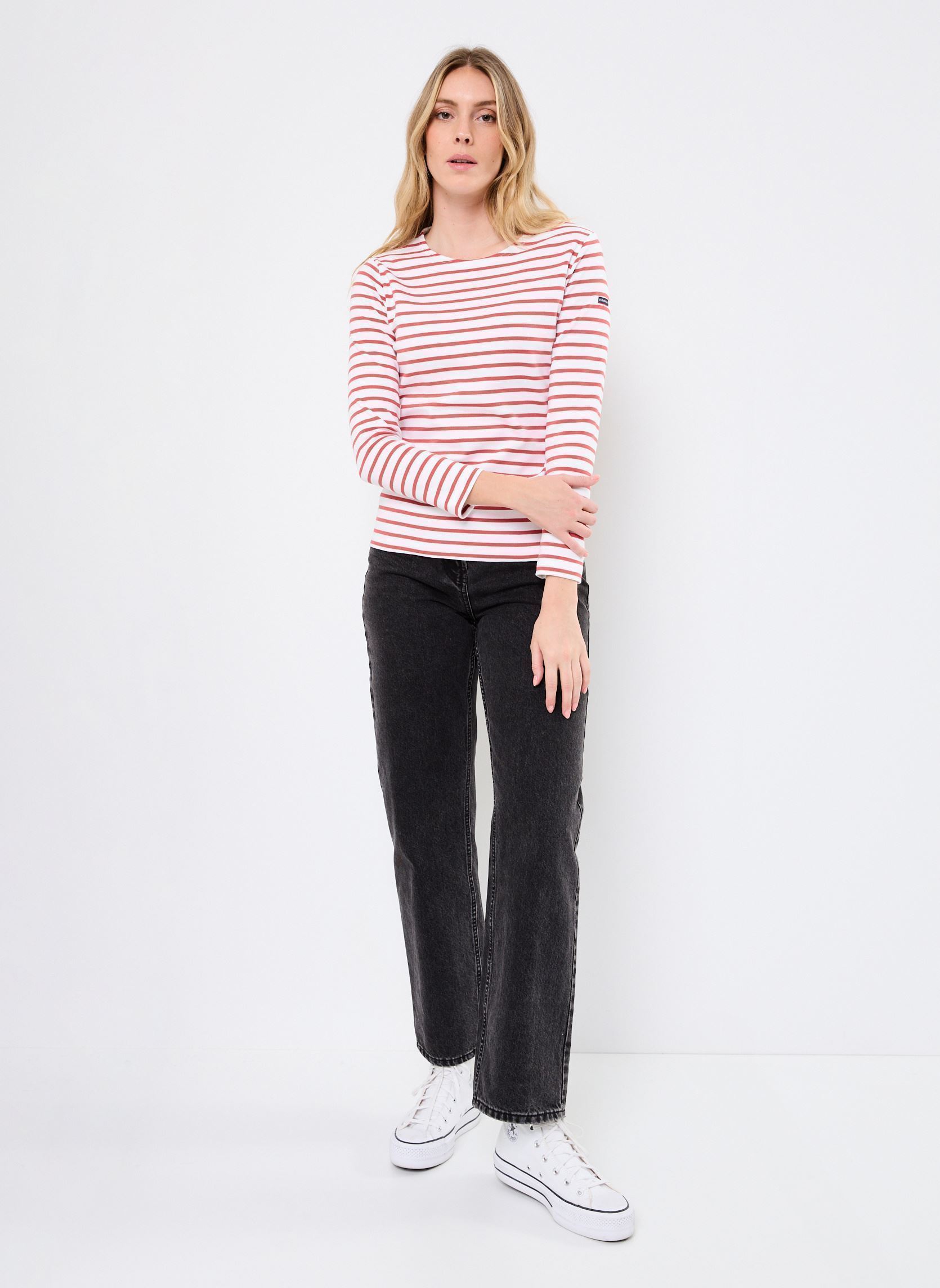 Tee-shirts manches longues Marinière ''Lesconil femme blanc Armor Lux Tee-shirts manches longues Marinière ''Lesconil femme blanc Blanc/Garnet Rose