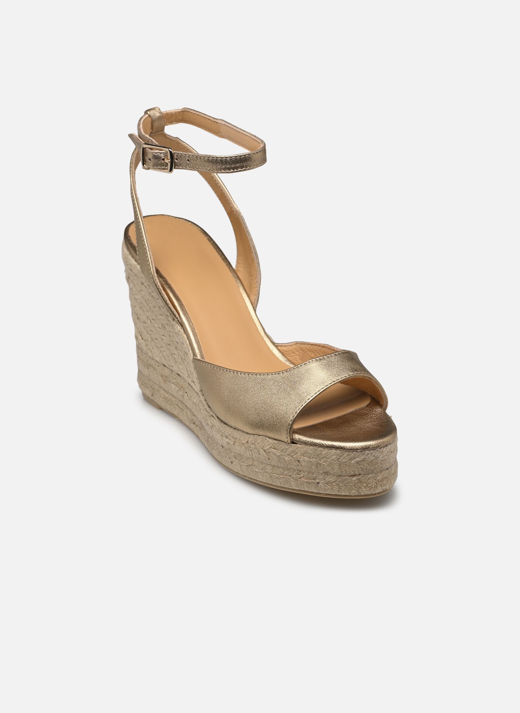 Castañer Cora Zeppa In Cotone Metallizzato Oro Con Laccio - Sandalo Donna, Colore Oro, Taglia 40, Made In Italy