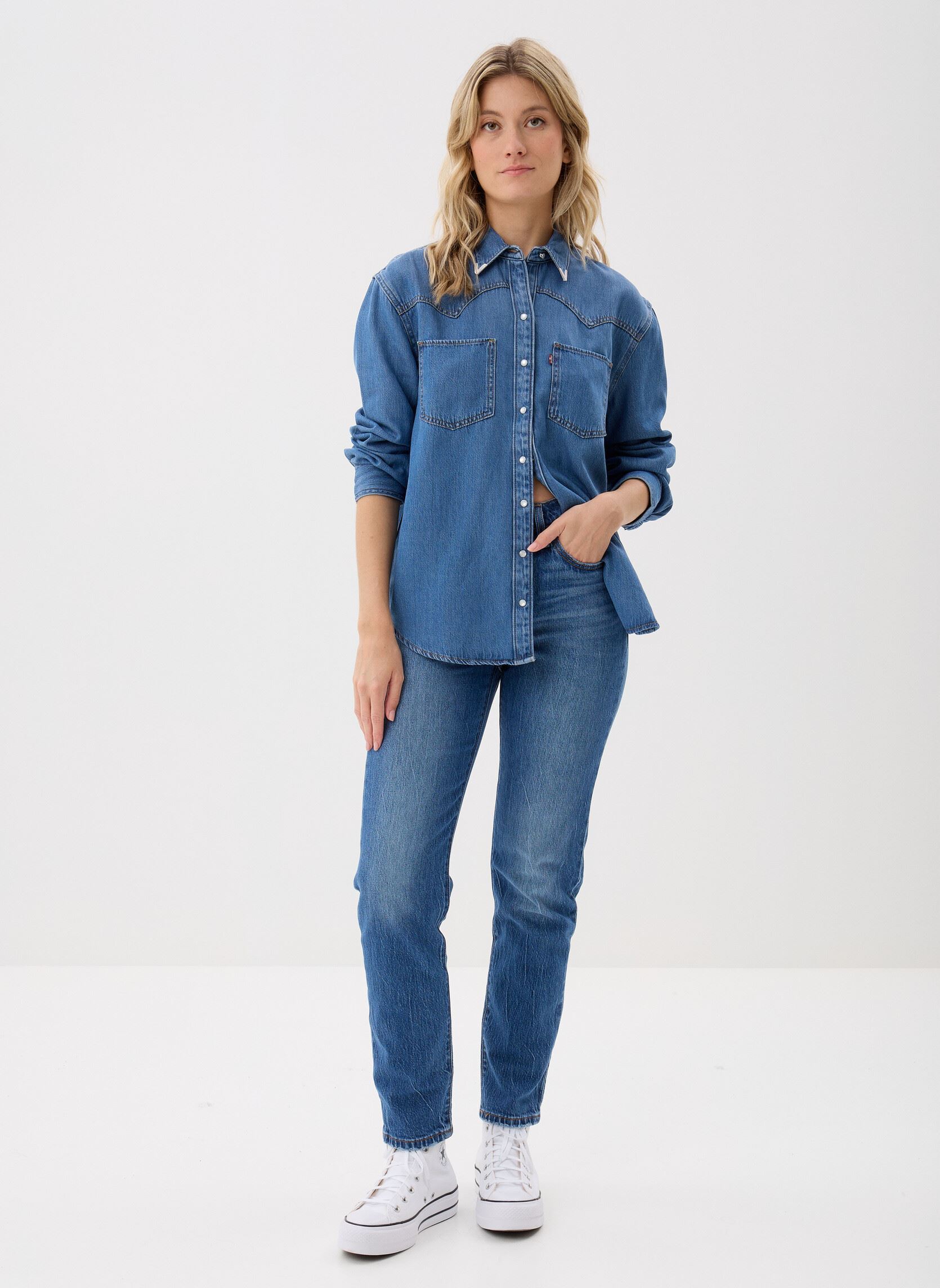 Chemises manches longues TEODORA WESTERN SHIRT MED INDIGO - WORN femme bleu Levi's Chemises manches longues TEODORA WESTERN SHIRT MED INDIGO - WORN femme bleu GOING STEADY TIPPED