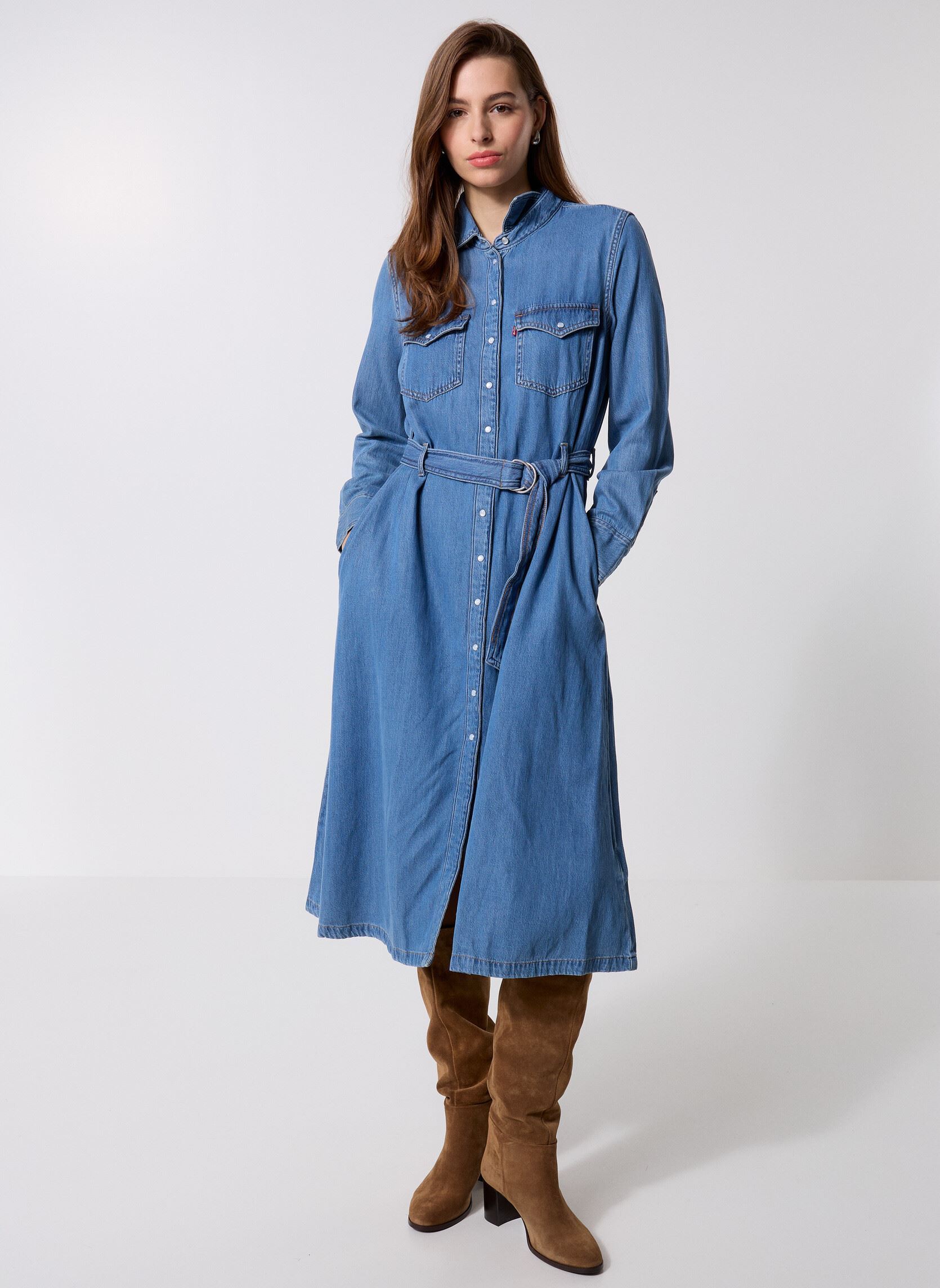 Robes longues QUINCEY LS MAXI DRESS MED INDIGO - FLAT femme bleu Levi's Robes longues QUINCEY LS MAXI DRESS MED INDIGO - FLAT femme bleu BRIGHT MID STONE