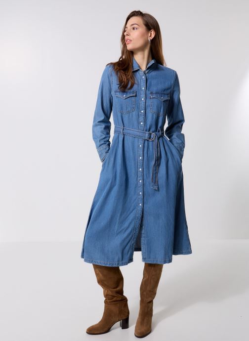 Levi's Robes longues QUINCEY LS MAXI DRESS MED INDIGO - FLAT femme bleu