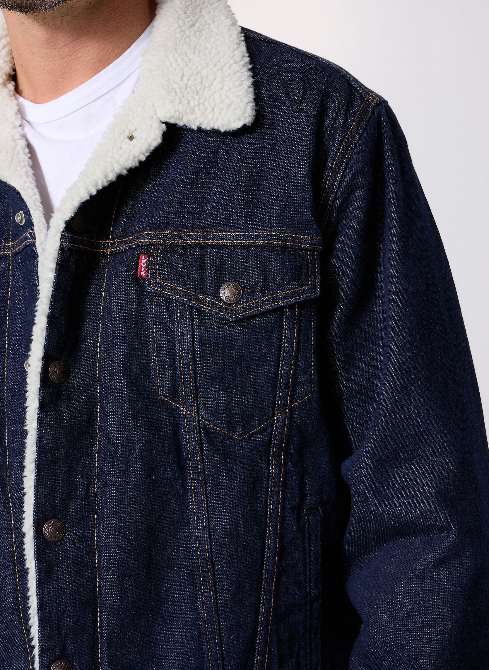 Vestes TYPE 3 SHERPA TRUCKER DARK INDIGO - FLAT homme bleu Levi's Vestes TYPE 3 SHERPA TRUCKER DARK INDIGO - FLAT homme bleu GIVE IT A RINSE SHER