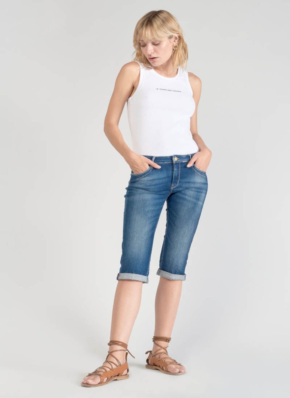 Le Temps Des Cerises Corsaire En Jeans Phil - Pantacourt Stretch Taille Haute