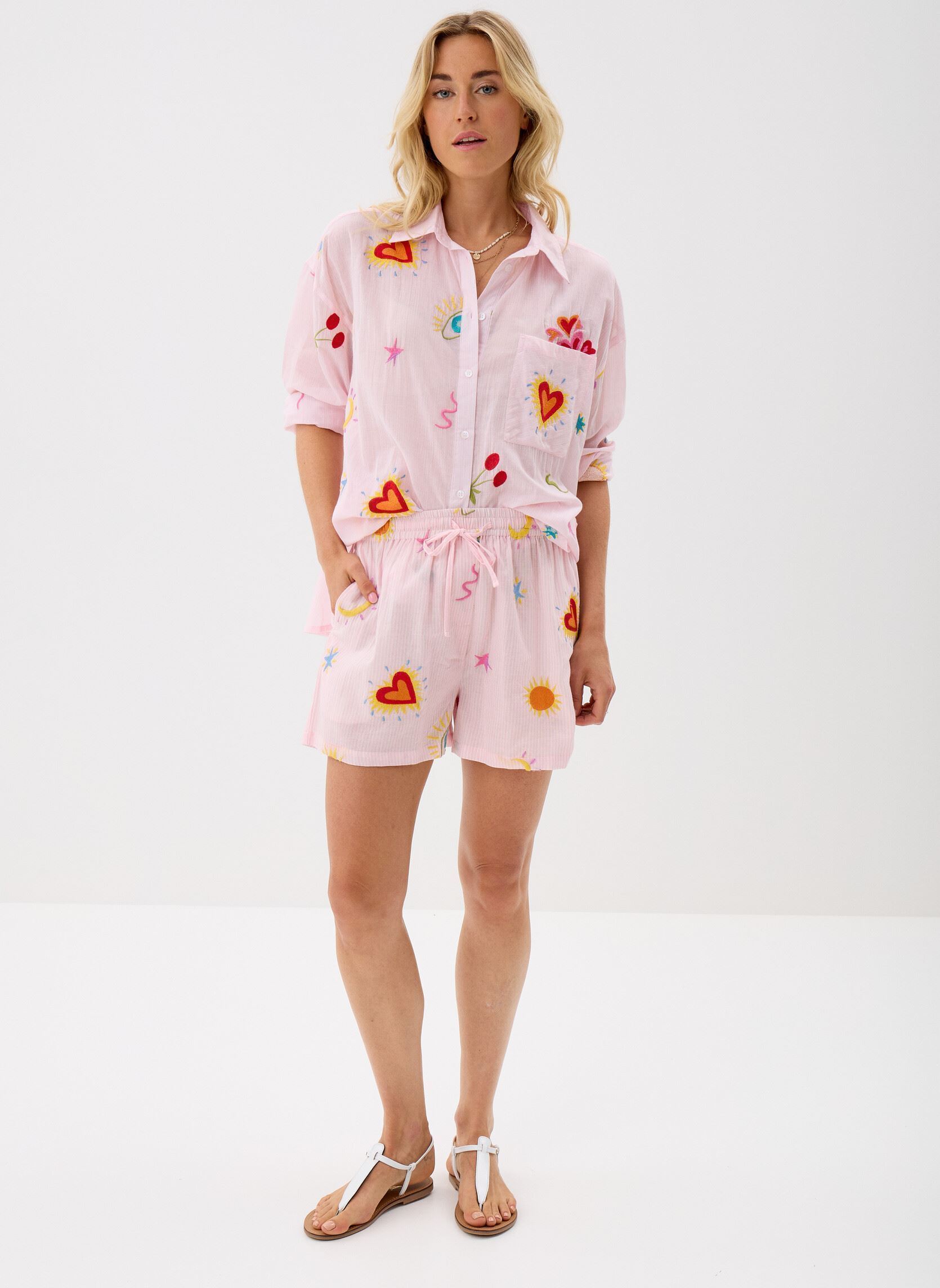 Shorts Sylvie femme rose La Petite Etoile Shorts Sylvie femme rose Rose/Ecru