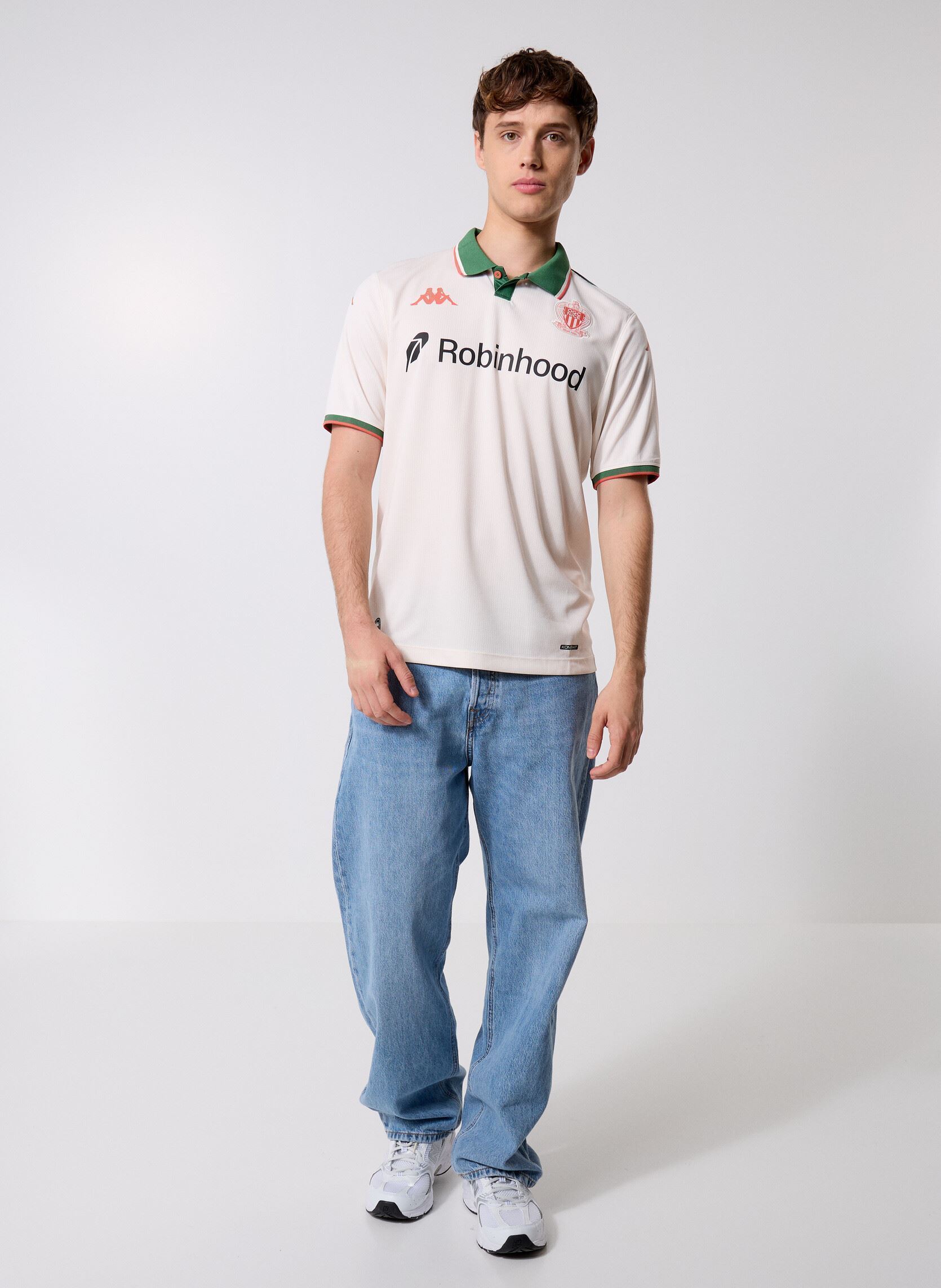 Korte mouwen polo's Kombat 2026 Away Ogc Nice heren wit Kappa Korte mouwen polo's Kombat 2026 Away Ogc Nice heren wit White Vanilla-Green Artichoke-