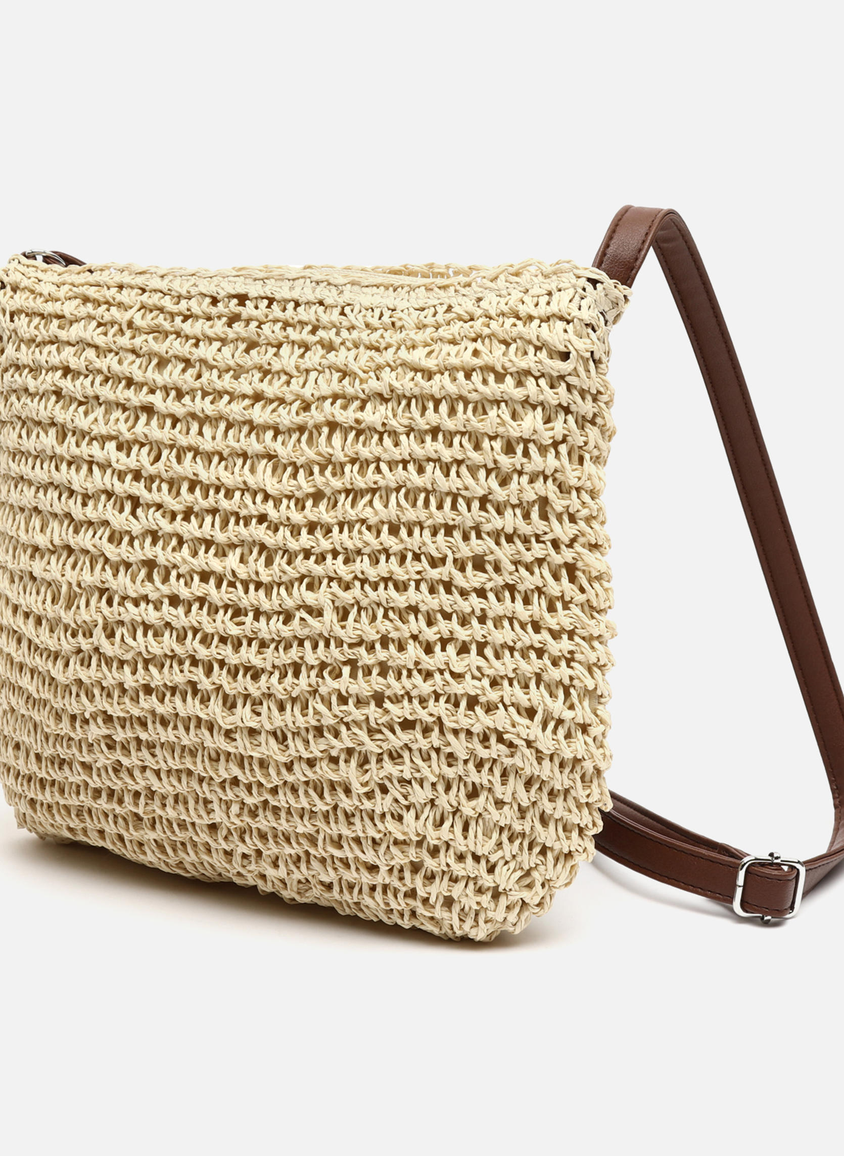 Sac à Main En Paille Tressée Main Avec Glands - 22x21 Cm, Lanière Amovible, Style Boho Plage