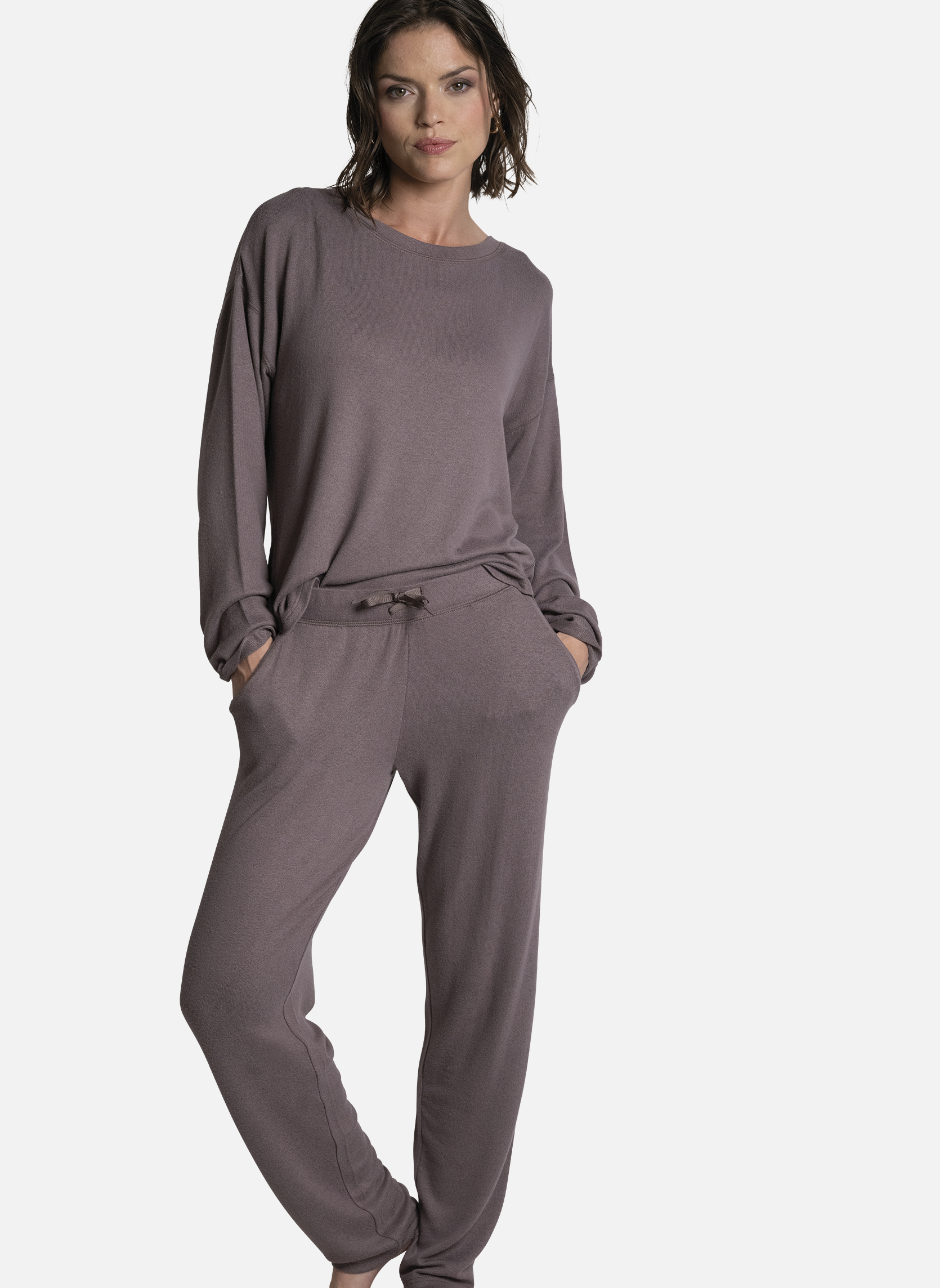 Pyjama Femme Hiver Coton Chaud Manches Longues Avec Poches - Ensemble Doux Et Confortable