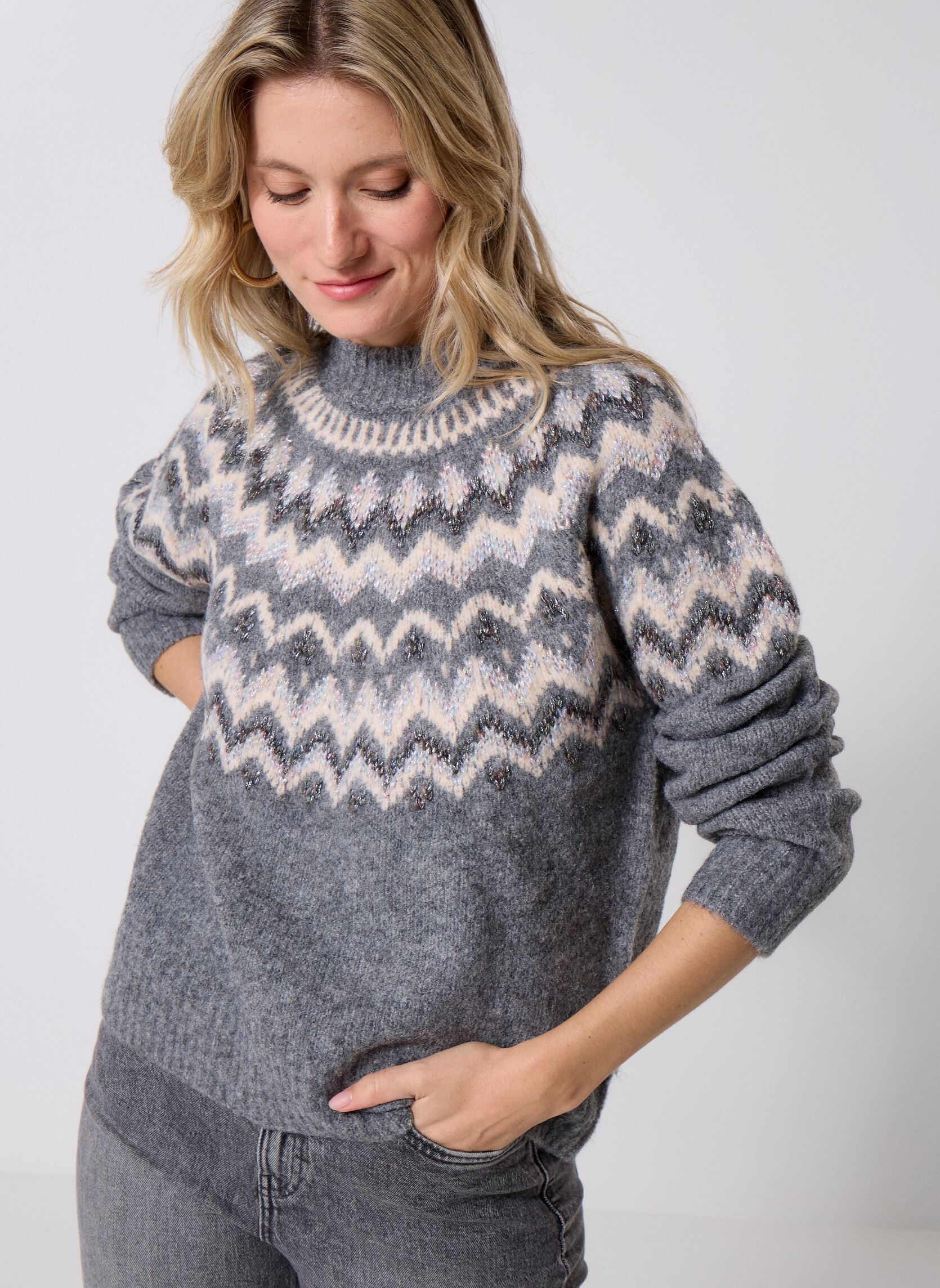 Pulls MJACQUARD2 femme gris MADE BY Pulls MJACQUARD2 femme gris IMP_JACQUARD BEIGE_GRIS
