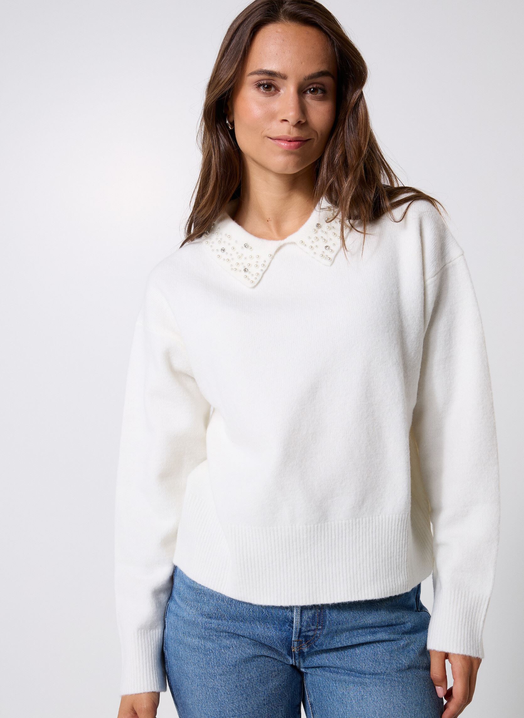 Pulls PBIJOU femme beige MADE BY Pulls PBIJOU femme beige SNOW WHITE