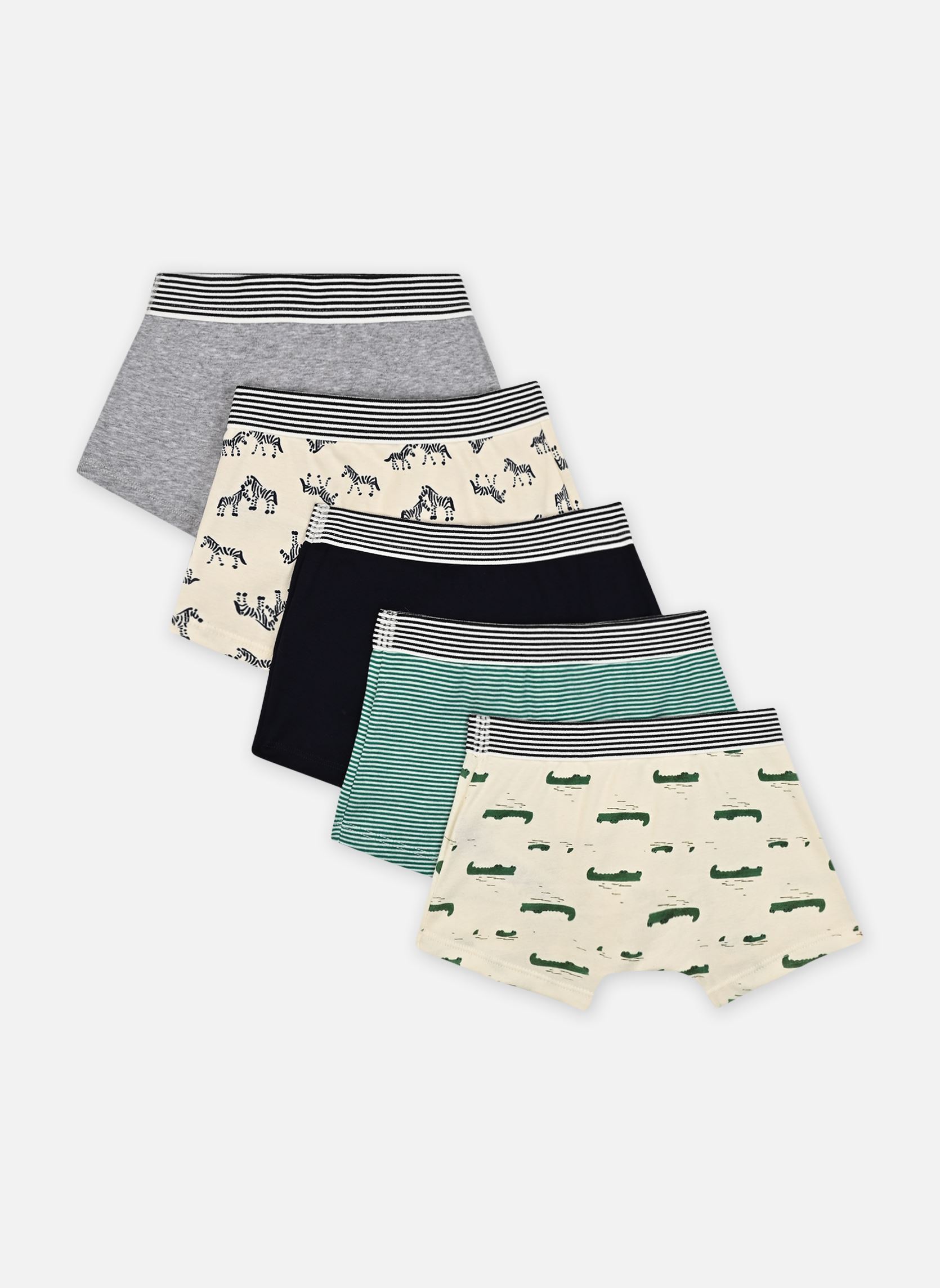Lots sous-vêtements Lot de 5 Boxers Animaux garçon blanc Petit Bateau Lots sous-vêtements Lot de 5 Boxers Animaux garçon blanc Variante 1