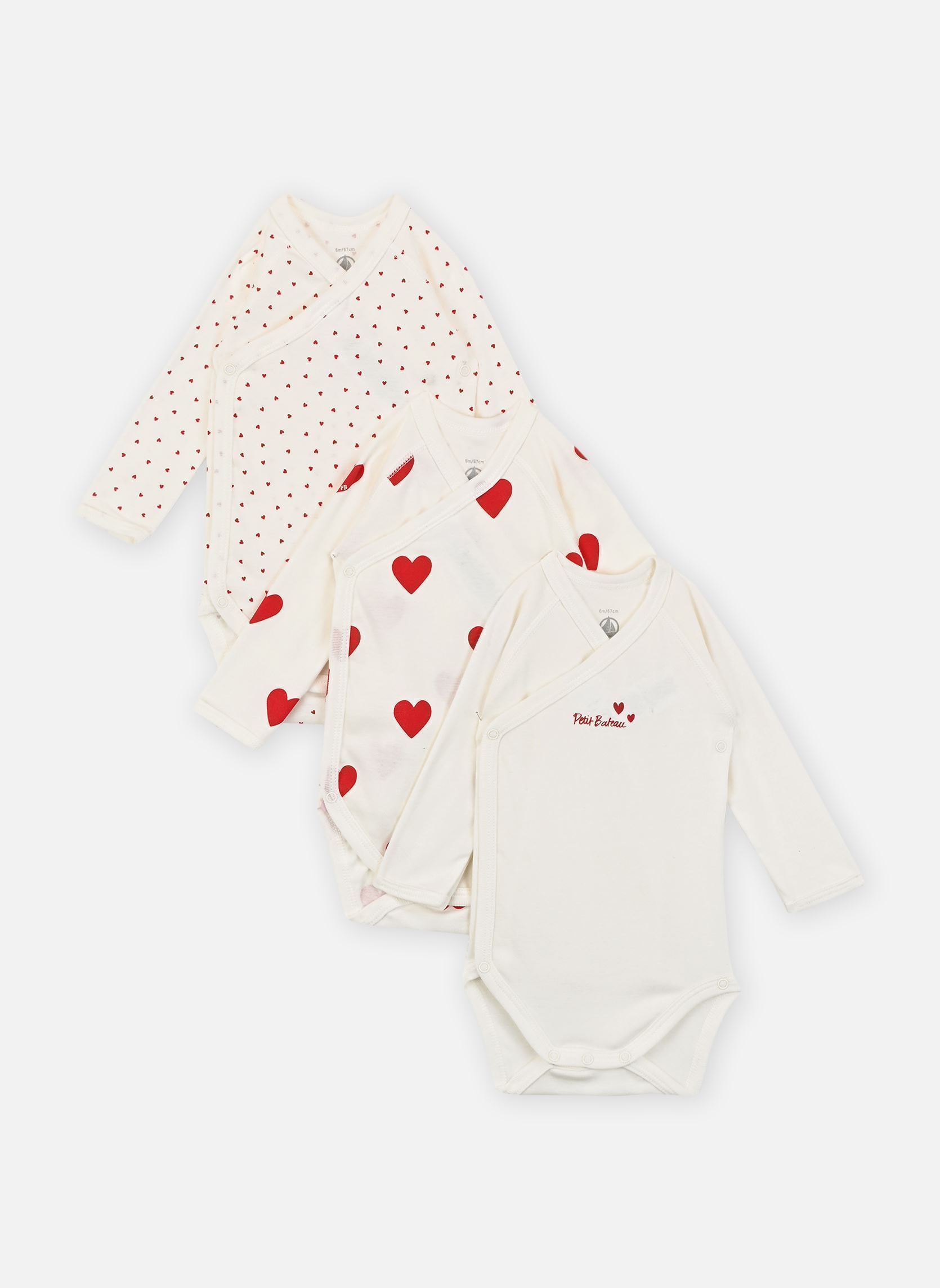 Vêtements Petit Bateau Lot de 3 Bodies Croisés Manches Longues Coeur pour Accessoires
