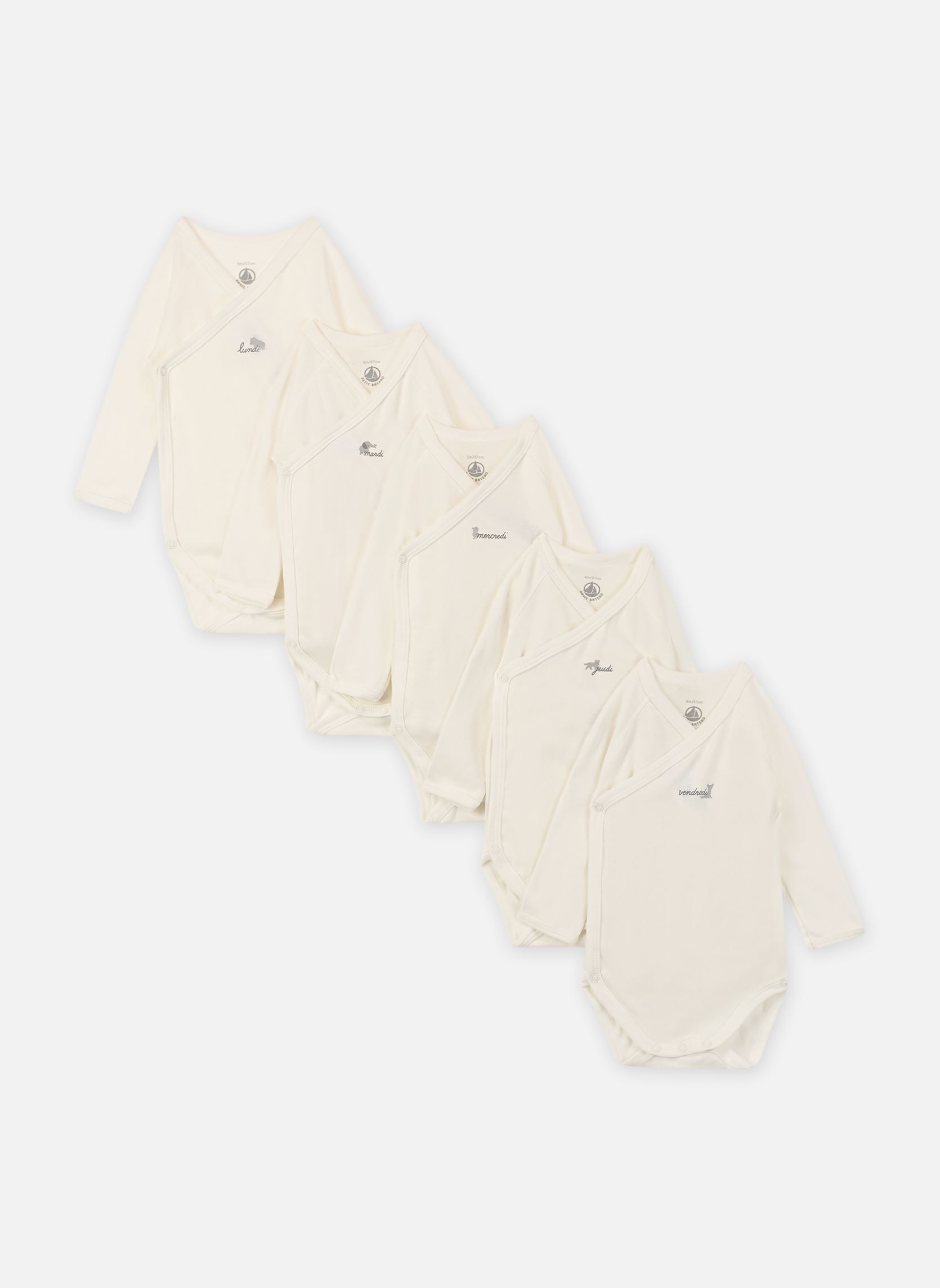 Vêtements Petit Bateau Lot de 5 Bodies Croisés Manches Longues Semaine pour